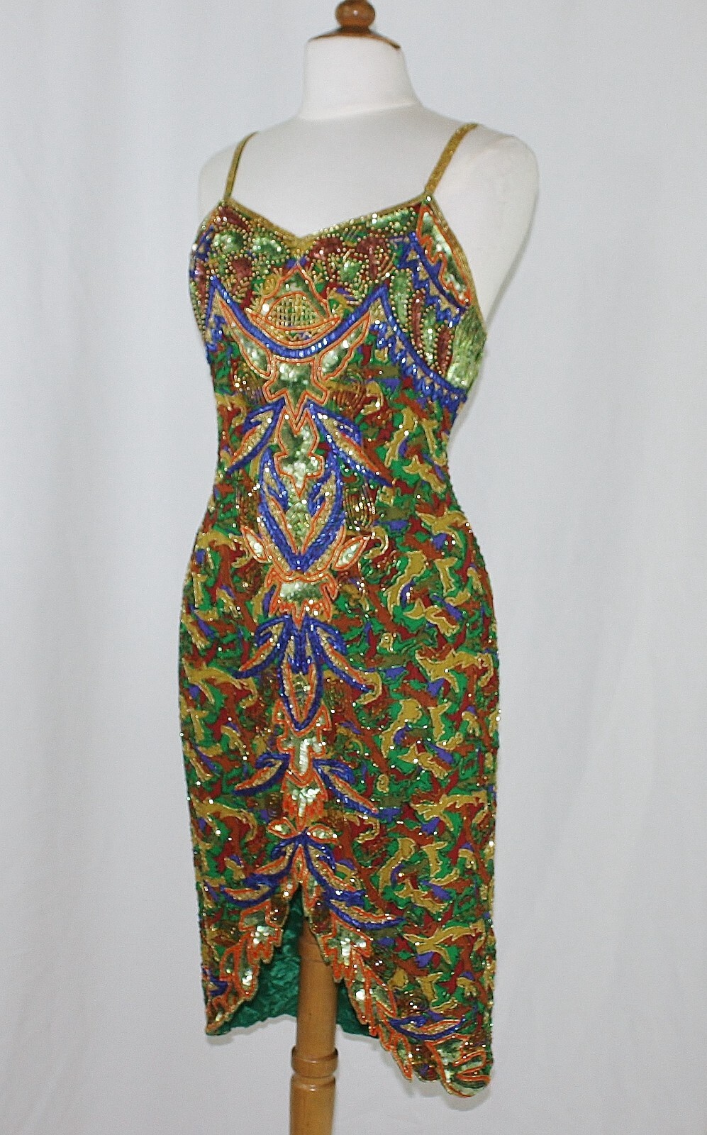 JASDEE Vintage Dress Hand Work Bead & Sequins Hand Print On Silk Style 5053L