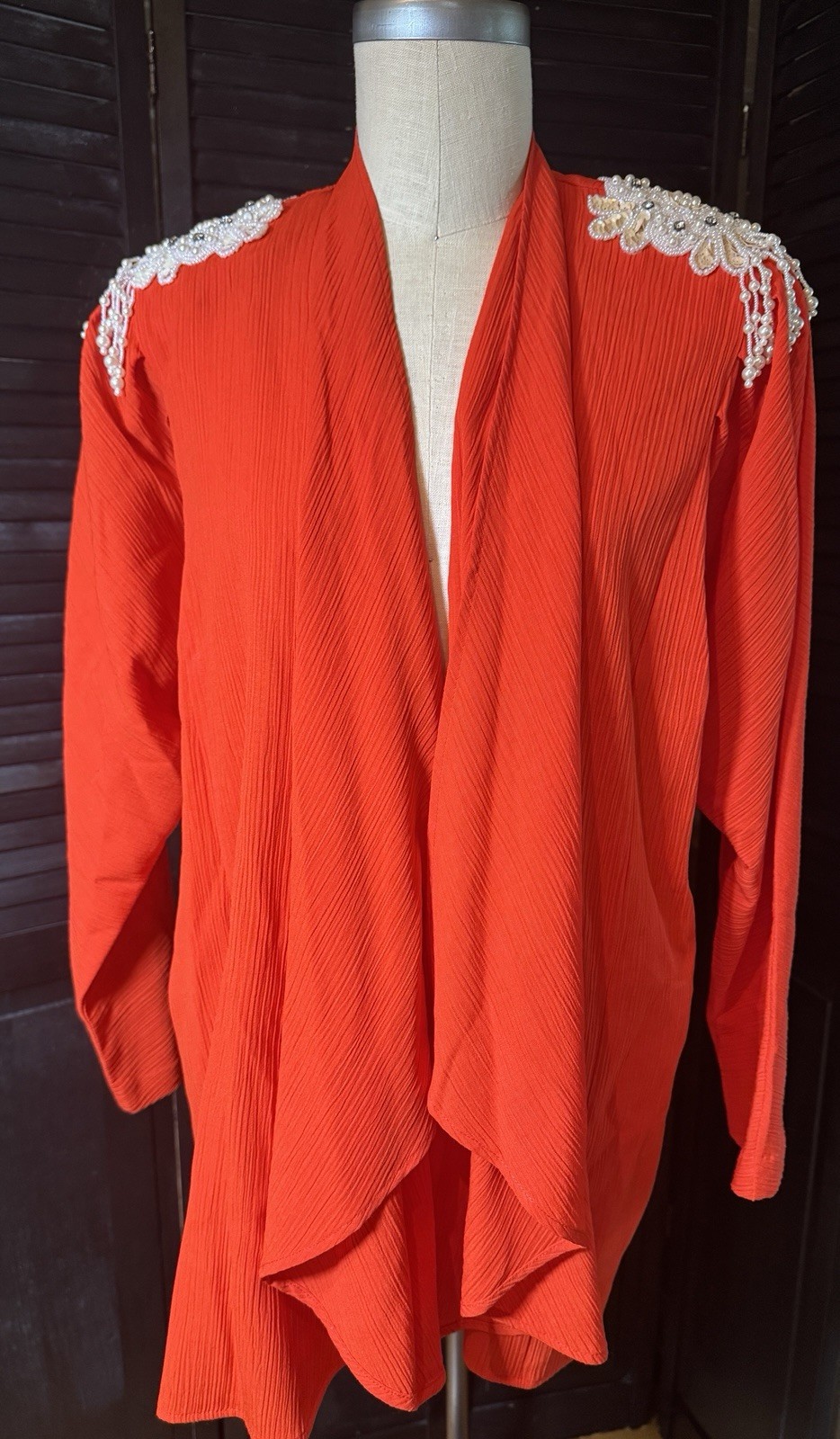 VTG 80s Jo Hardin Jacket Sz4 Women Orange Bead Embellished Shoulder Pads