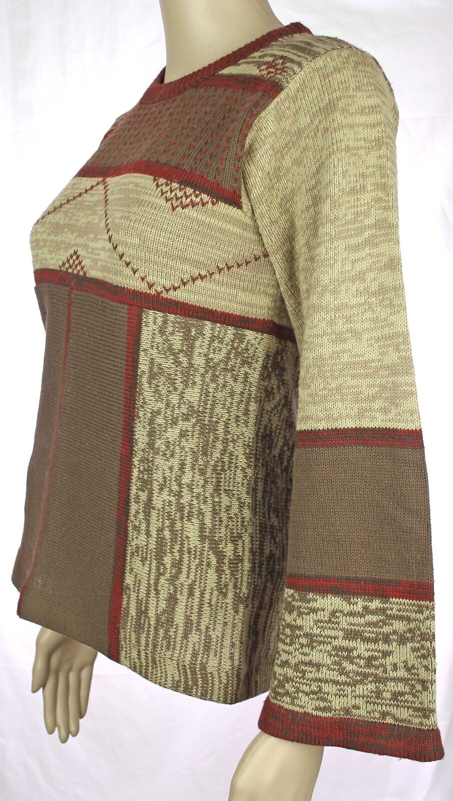 1970s Vintage Bell Sleeve Space Dye Sweater Top Embroidery Boho Hippie Disco S