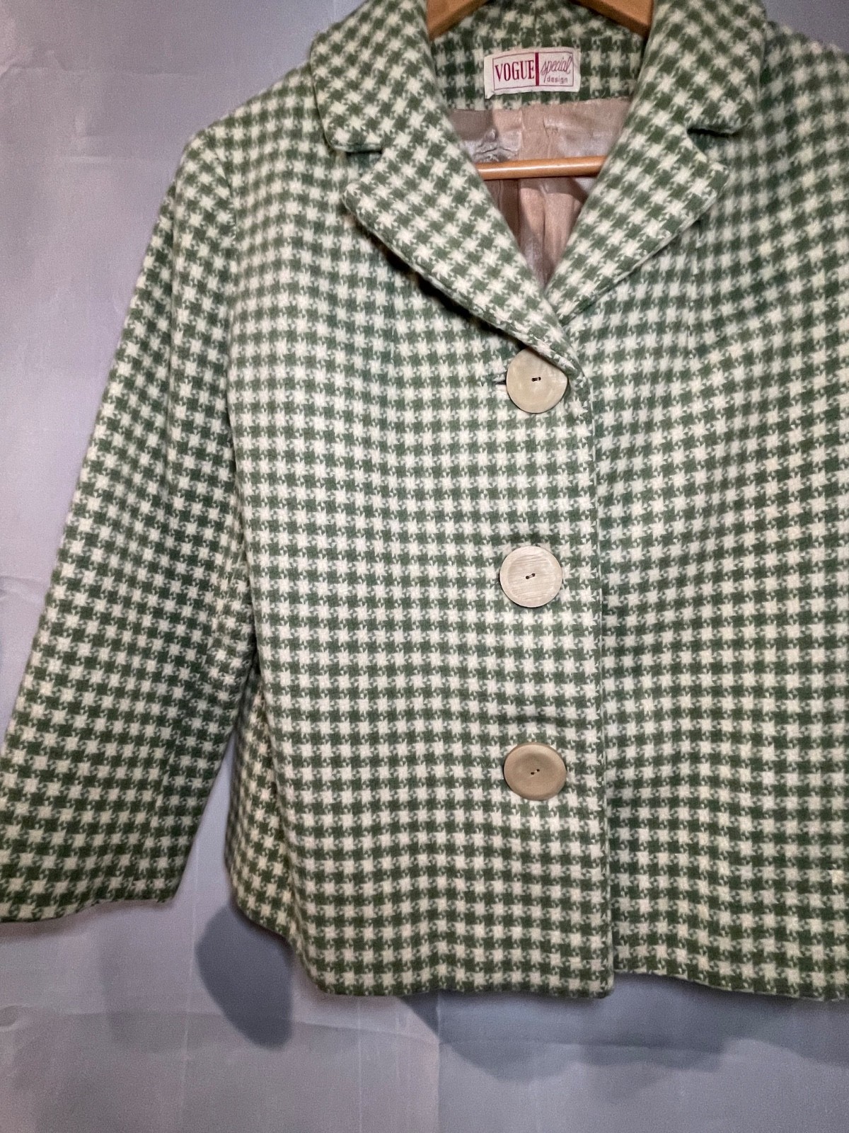 Vintage Vogue Special Design Green and Cream Checkered Jacket