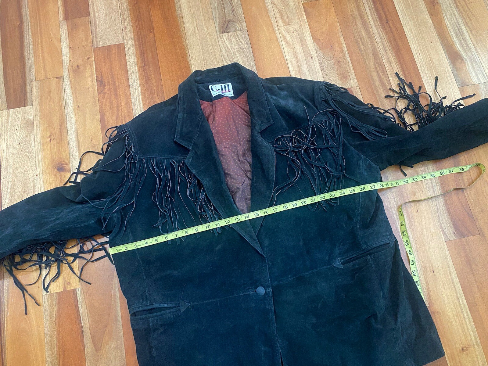 VINTAGE WOMENS G-III BLACK SUEDE LEATHER FRINGE PLUS SIZE 26-28 WESTERN COAT