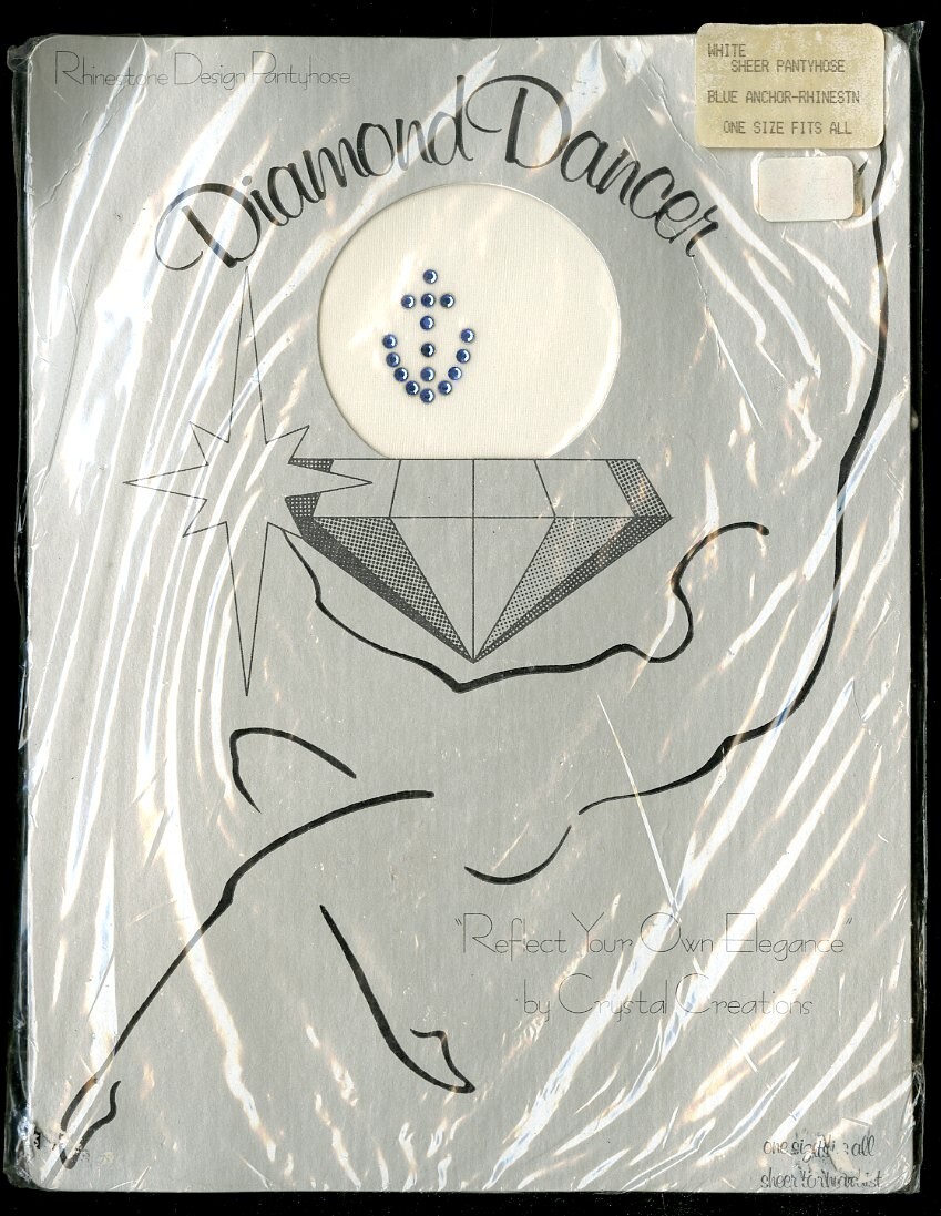 Vintage Diamond Dancer Sheer to Waist Pantyhose Blue Anchor on White One Size