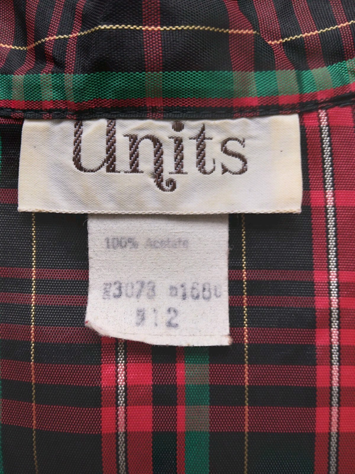 Vintage 1980s Plaid Blouse w/ Balloon Sleeves Black Red & Green Sz 12 Button Up