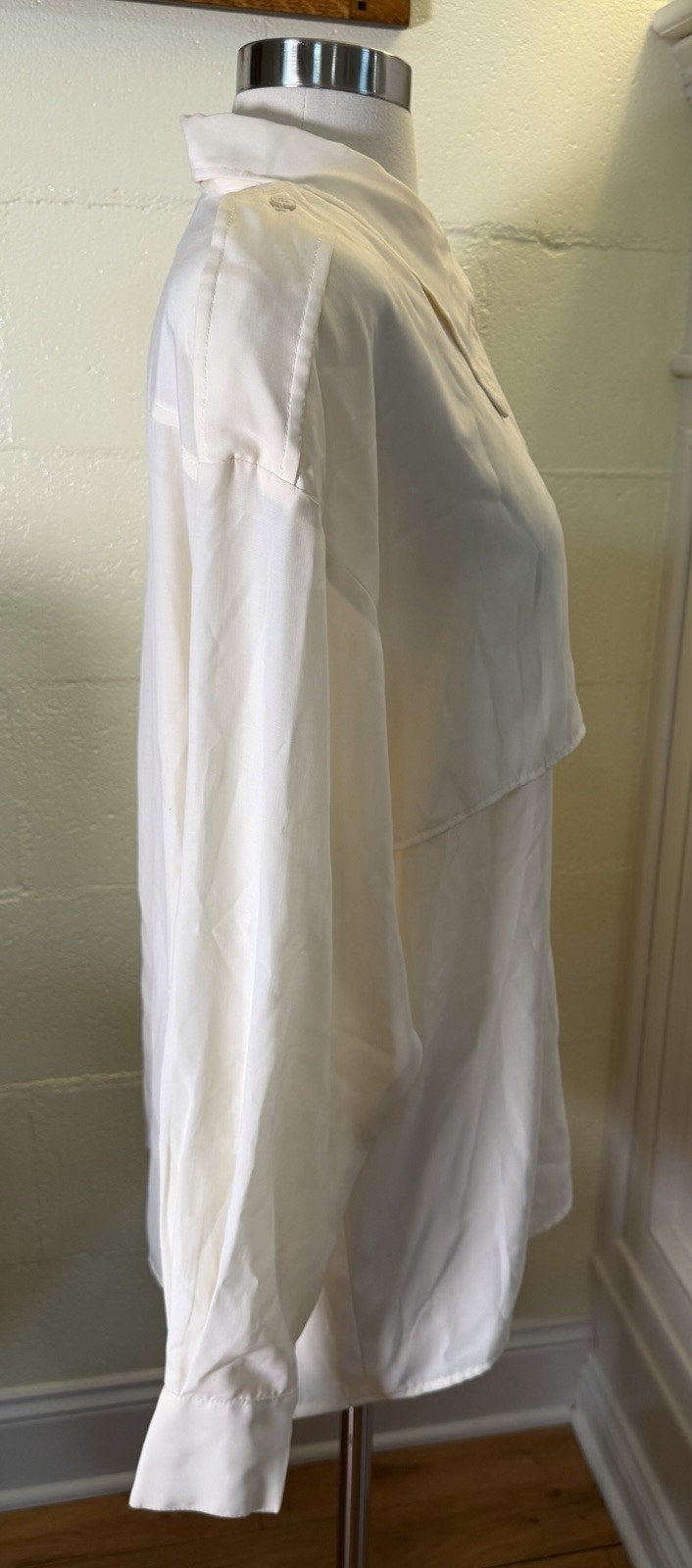 Helen Fabrikant Blouse NOS Size 16 Ivory Secretary Shirt Double Breasted USA 80s