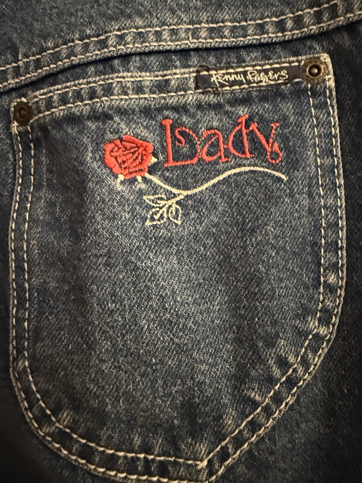 VTG KENNY ROGERS Jeans Wm 27 Embroidered Lady Rose High Rise Unique Flower Sweet