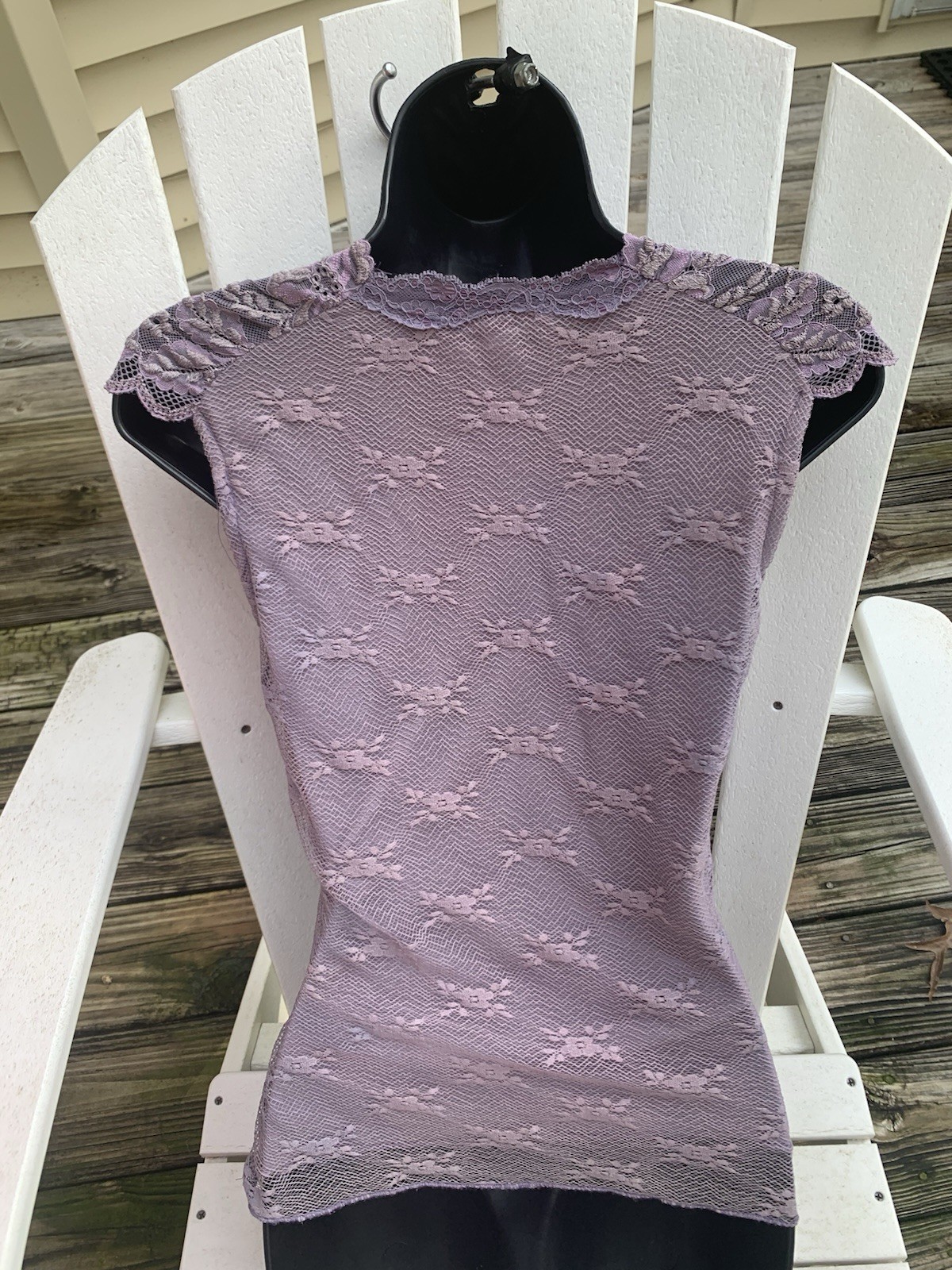 Ann Ferriday Fairy Top Lavender Purple Faux Wrap Lace Stretch Lace M