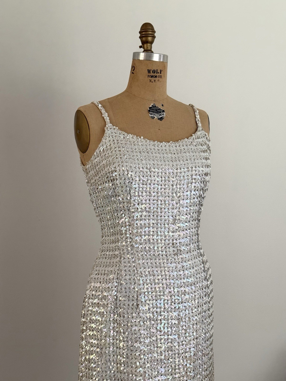 Vintage 1950s/1960s White Sequin Sheath Party Dress Size Medium/Large