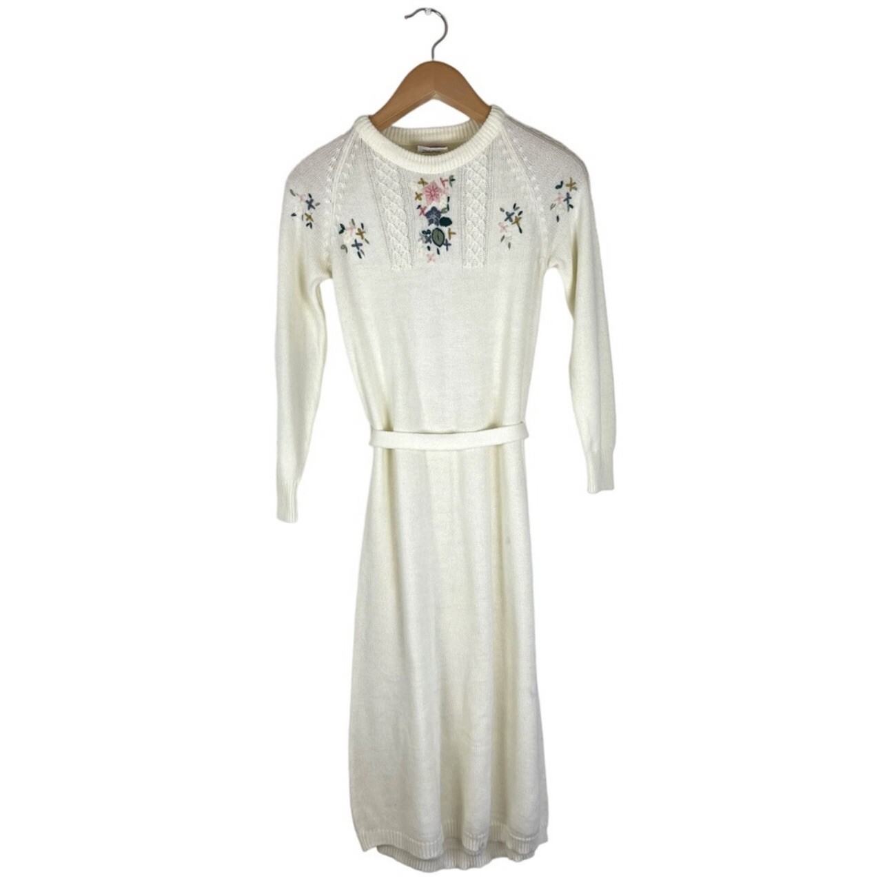 Vintage Cherry Stix Sweater Dress Floral Embroidery Cottagecore Grandmacore