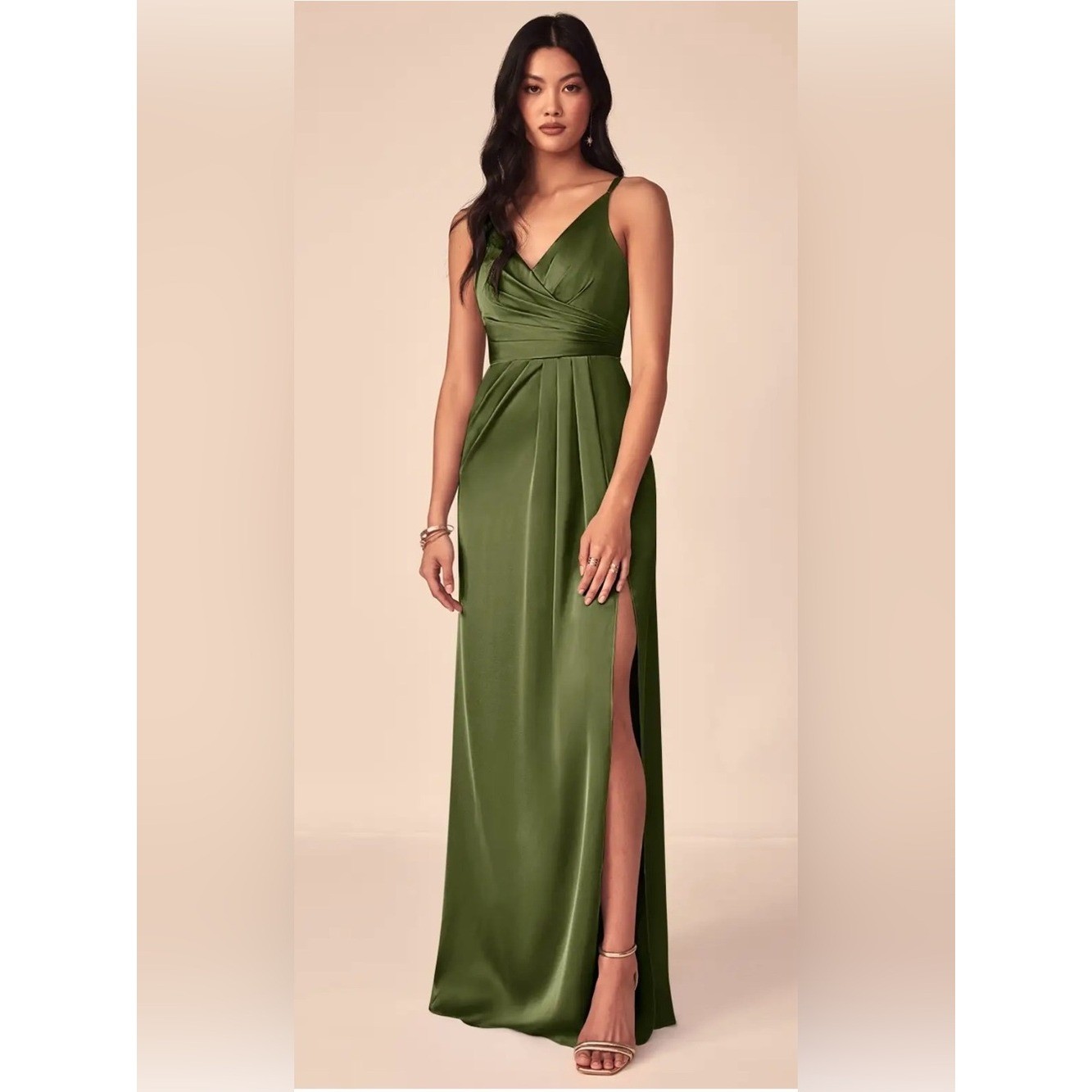 Azazie Olive Green Satin Bridesmaid Dress A22 Formal Gown