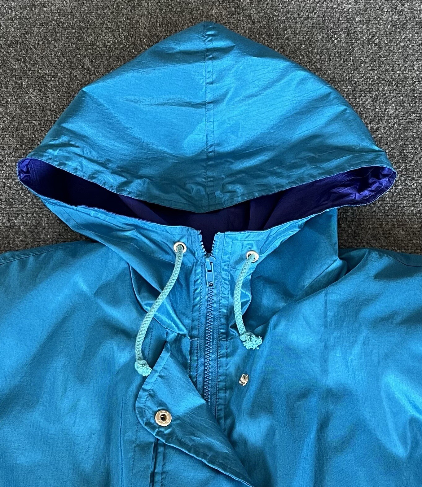 Maggie Sport Womens L VTG 90s Windbreaker Raincoat Blue Purple Zip Hooded