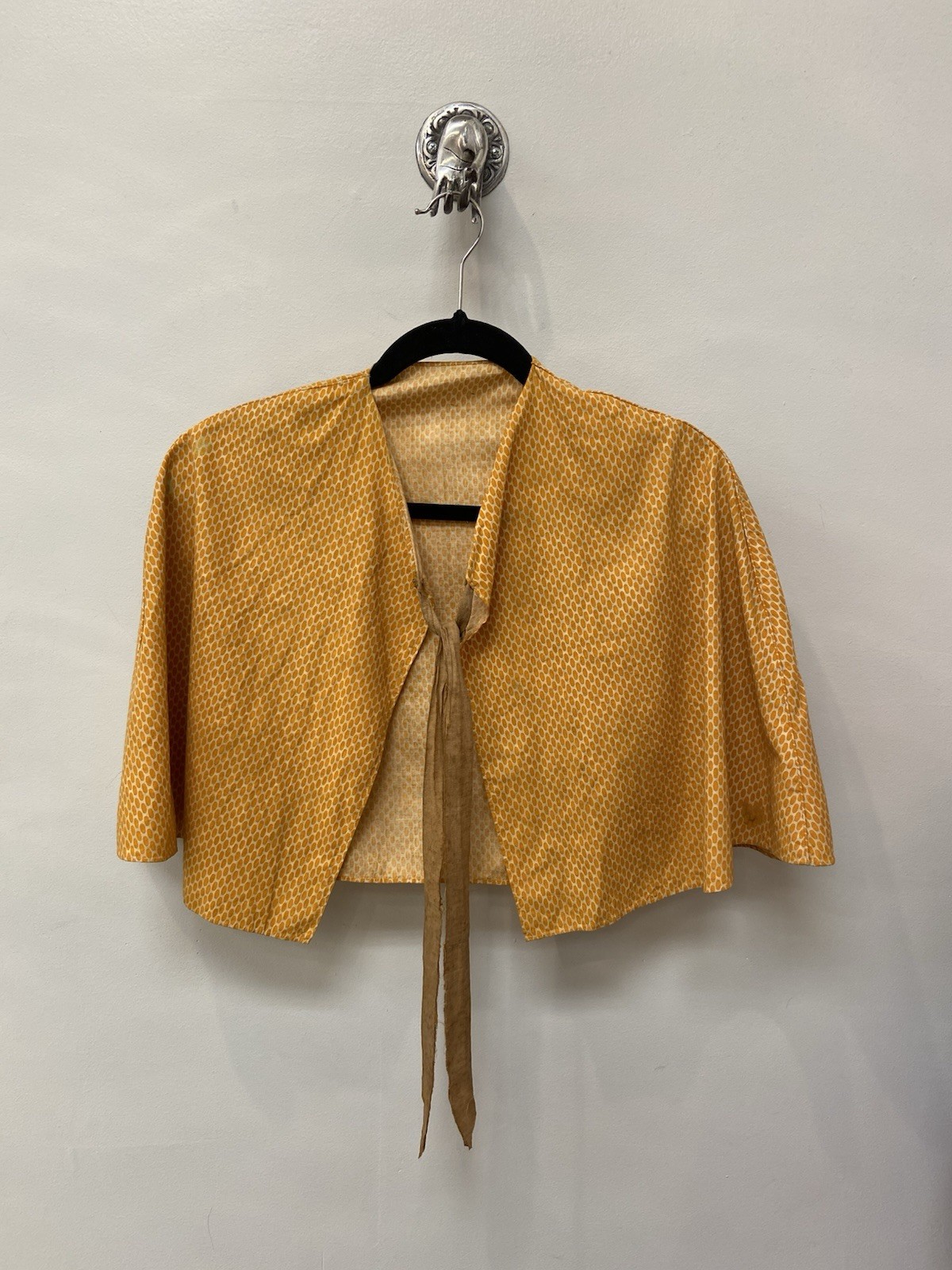 Victorian 1890s Antique Cape Orange Polka Dots over Beige Tan Brown Tied AS IS