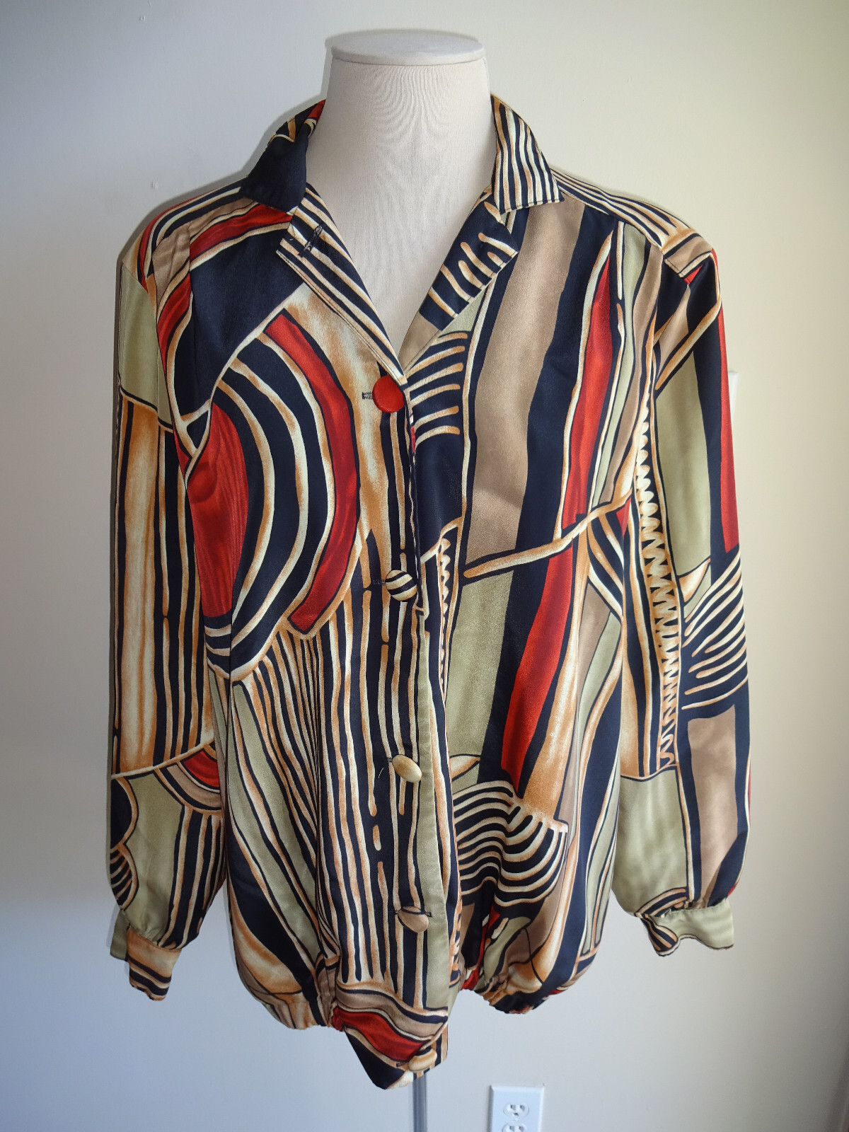 Womens Vintage 1980s 1990s Anastasia Jacket XL Red Black Brown Lined Pockets USA