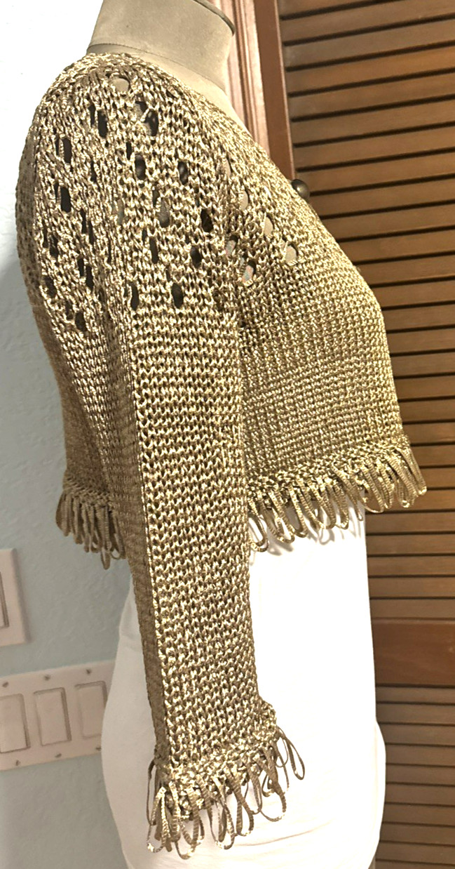 Rinascimento Crocheted Knit Cardigan Jacket Cropped Italian Gold Giacca Size M