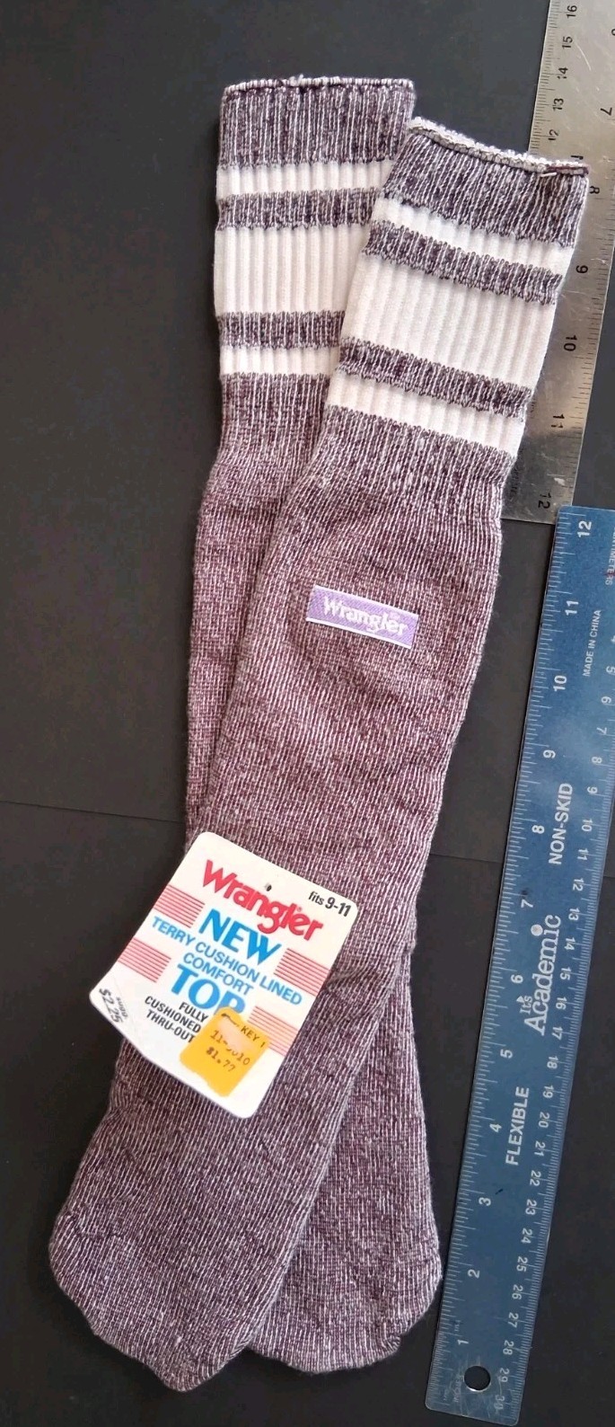 Vintage Wrangler Terry Tube Socks Women’s Dark Plum White 1980’s NOS USA