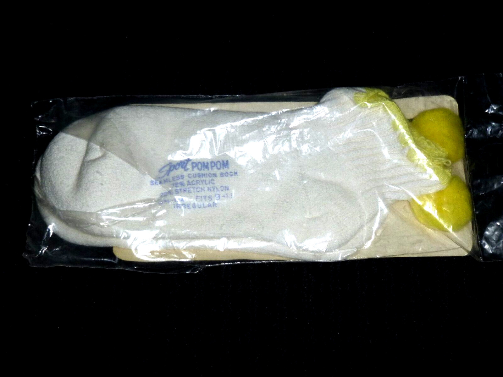 NOS Vtg Pom Pom Ankle Sport Socks Yellow POMS In Orig Pkg