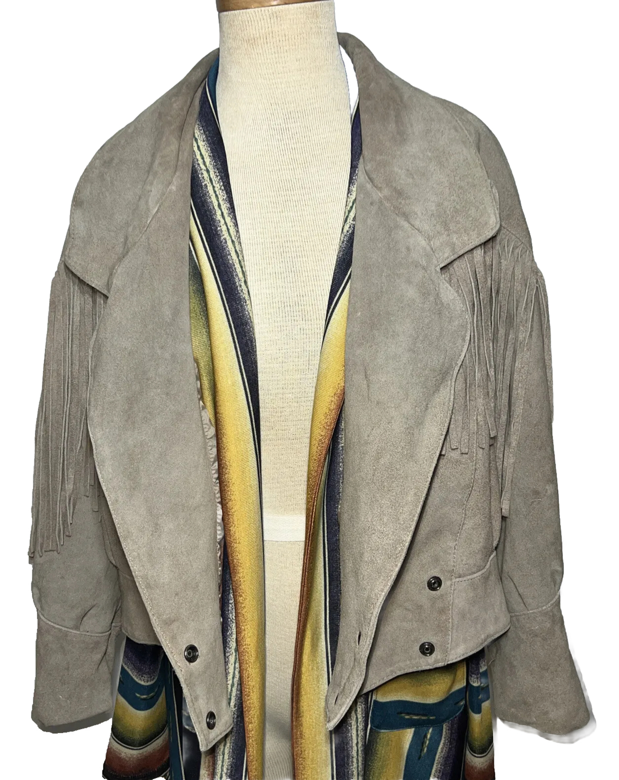 Sky Blue Waters Size L Fringe Jacket Vintage 80’s Biker Suede Western