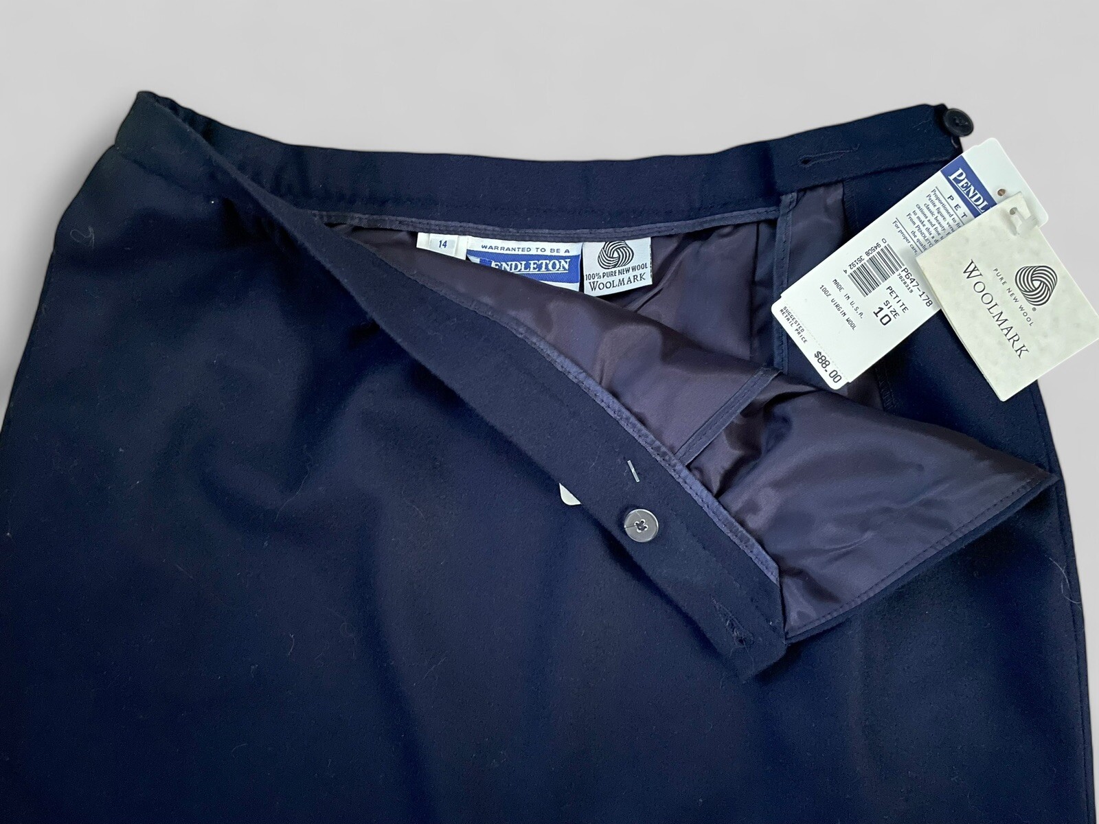 VTG Pendleton Wool Pencil Skirt Dark Navy Blue Secretary Minimalist DEADSTOCK 10