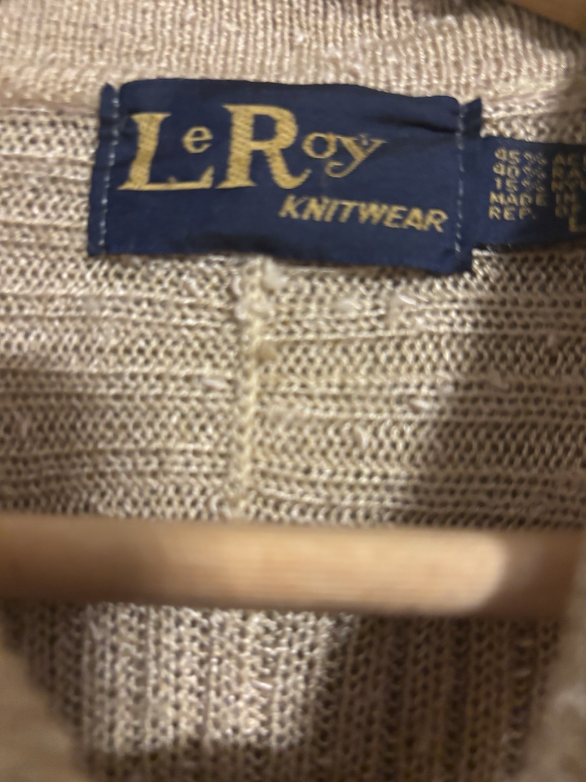 Vintage 70’s Keyhole Neckline Retro LeRoy Knitwear Sweater Tan Women’s Size L