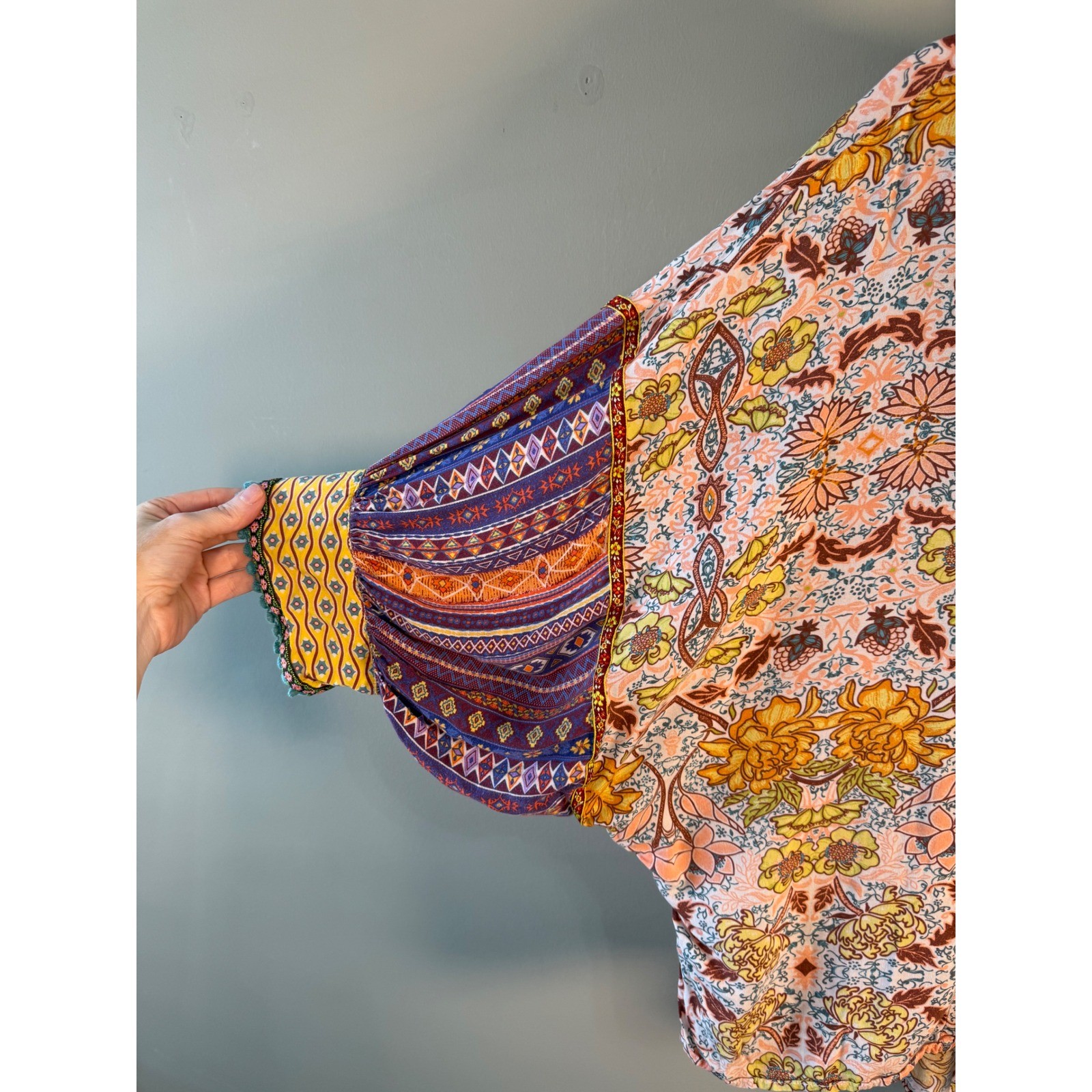 John Mark Boho Floral Mixed Print Tunic Blouse L Artsy Cottagecore