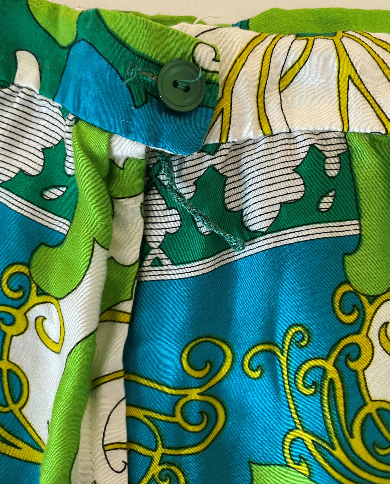 Vintage Alex Coleman 60s 70s Mod Floral Long Maxi Skirt S M Green Blue Art Deco