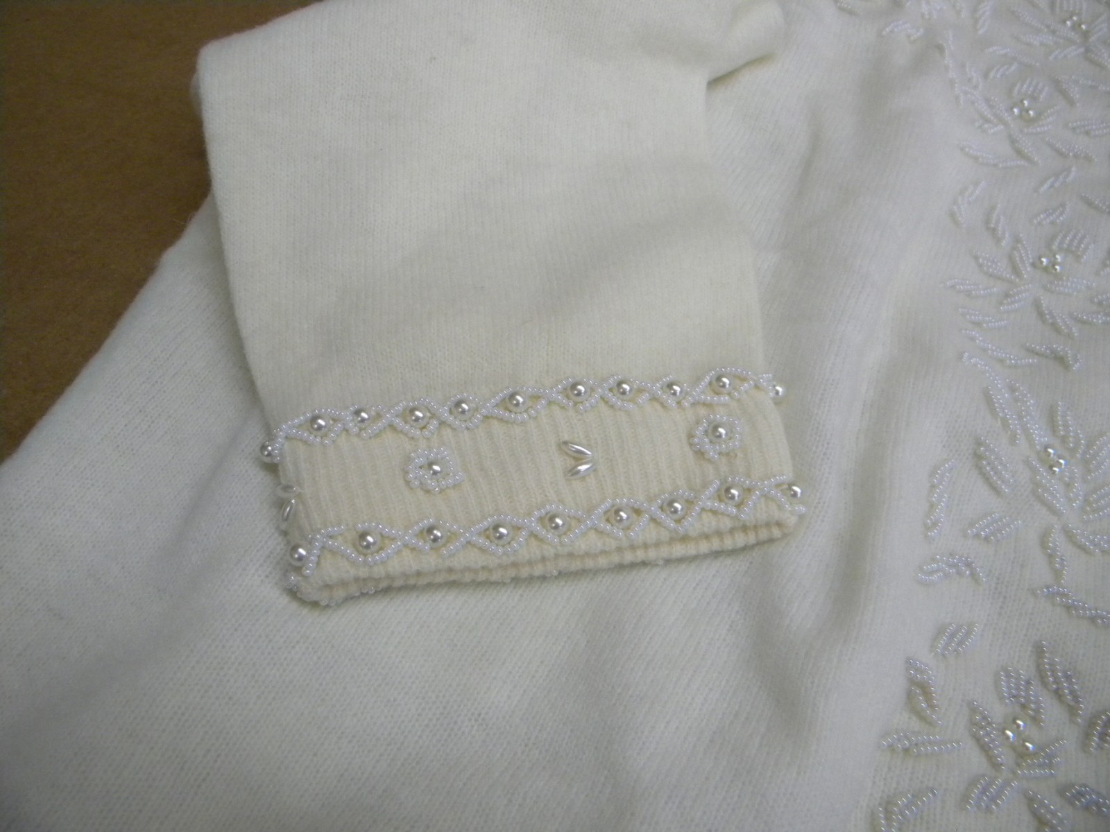 Vintage 1960s Monrose Sportswear Ivory Wool Angora Beaded Top Blouse