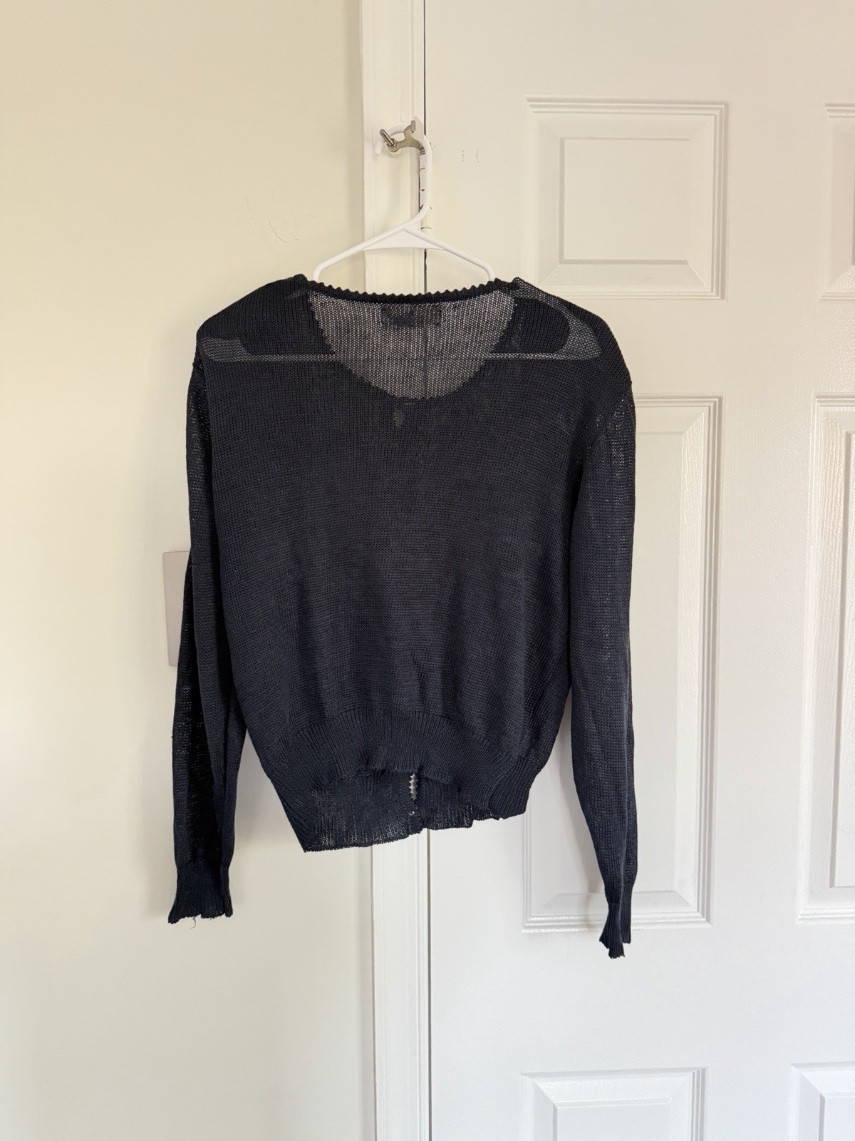 Pringle of Scotland 100% Linen Navy Sweater Cardigan M Open Knit Preppy Vintage