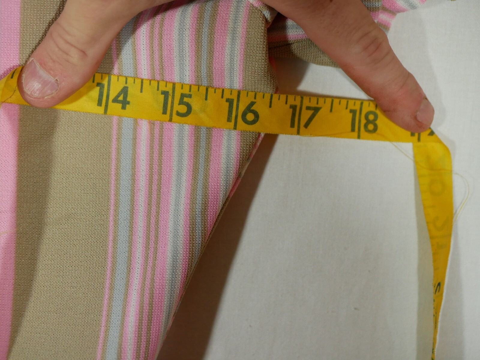 Vtg 60s C. M. Courtney Pink Green Geometric Stripes Dress Mod GoGo Sz 7/8 Belt