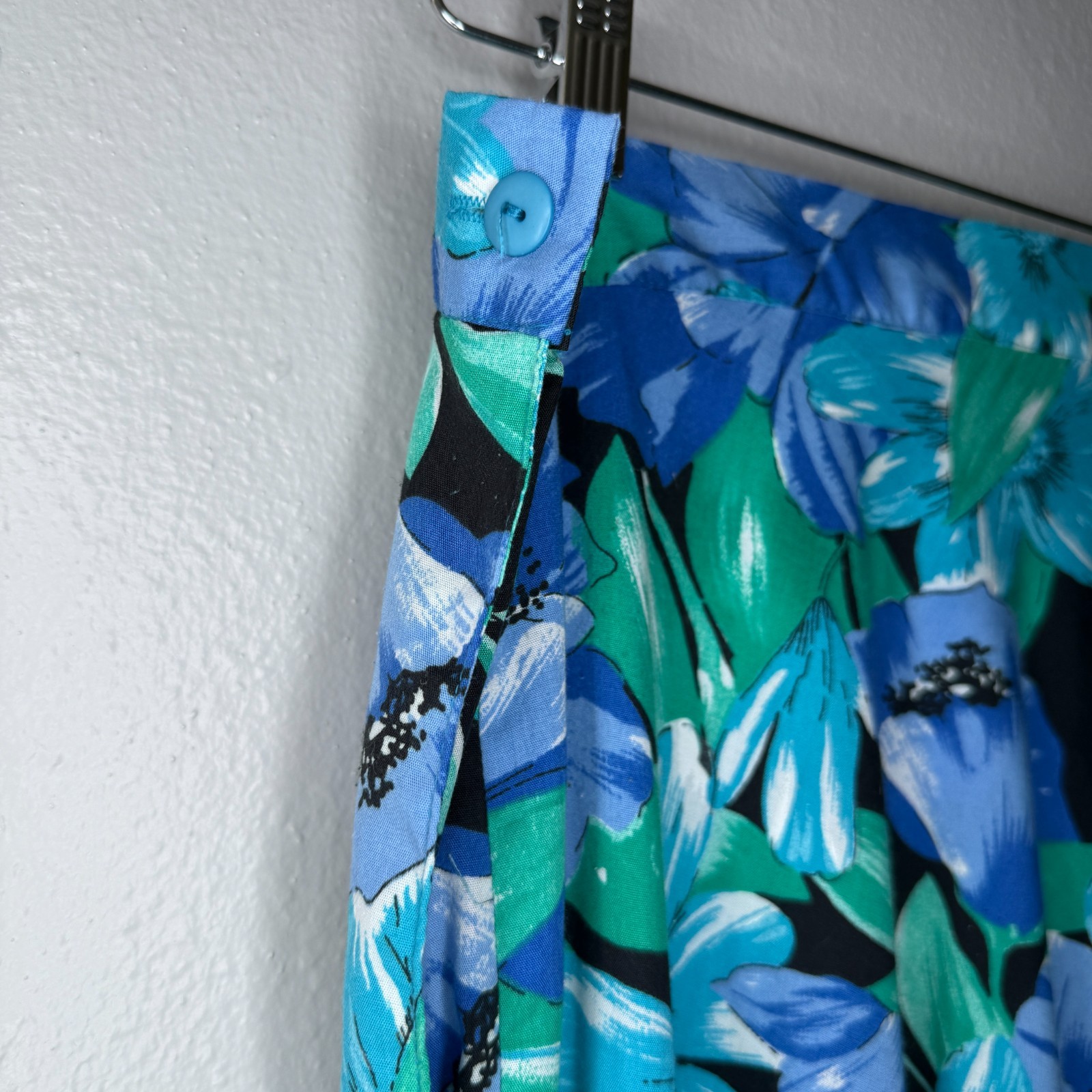 PRICE FIRM Vintage 80s Ilyza Blue Green Tropical Floral A Line Skirt | Size L/XL