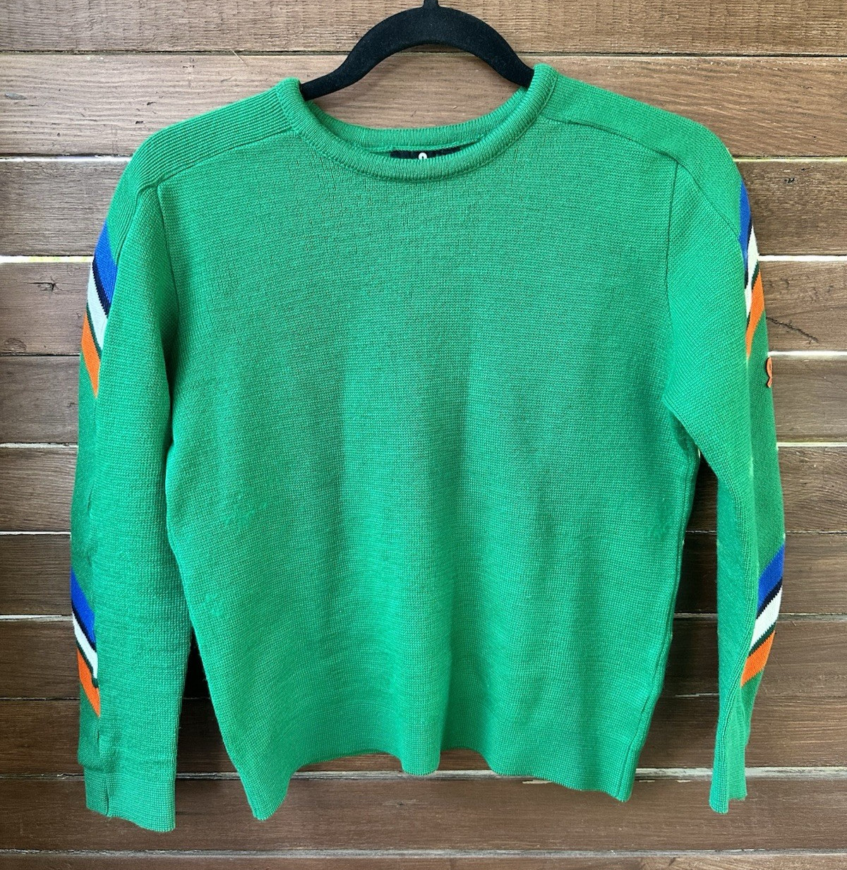 Vintage Demetre Ski Sweater 100% Wool Ladies Small Green Sleeve Detail 70s 80s