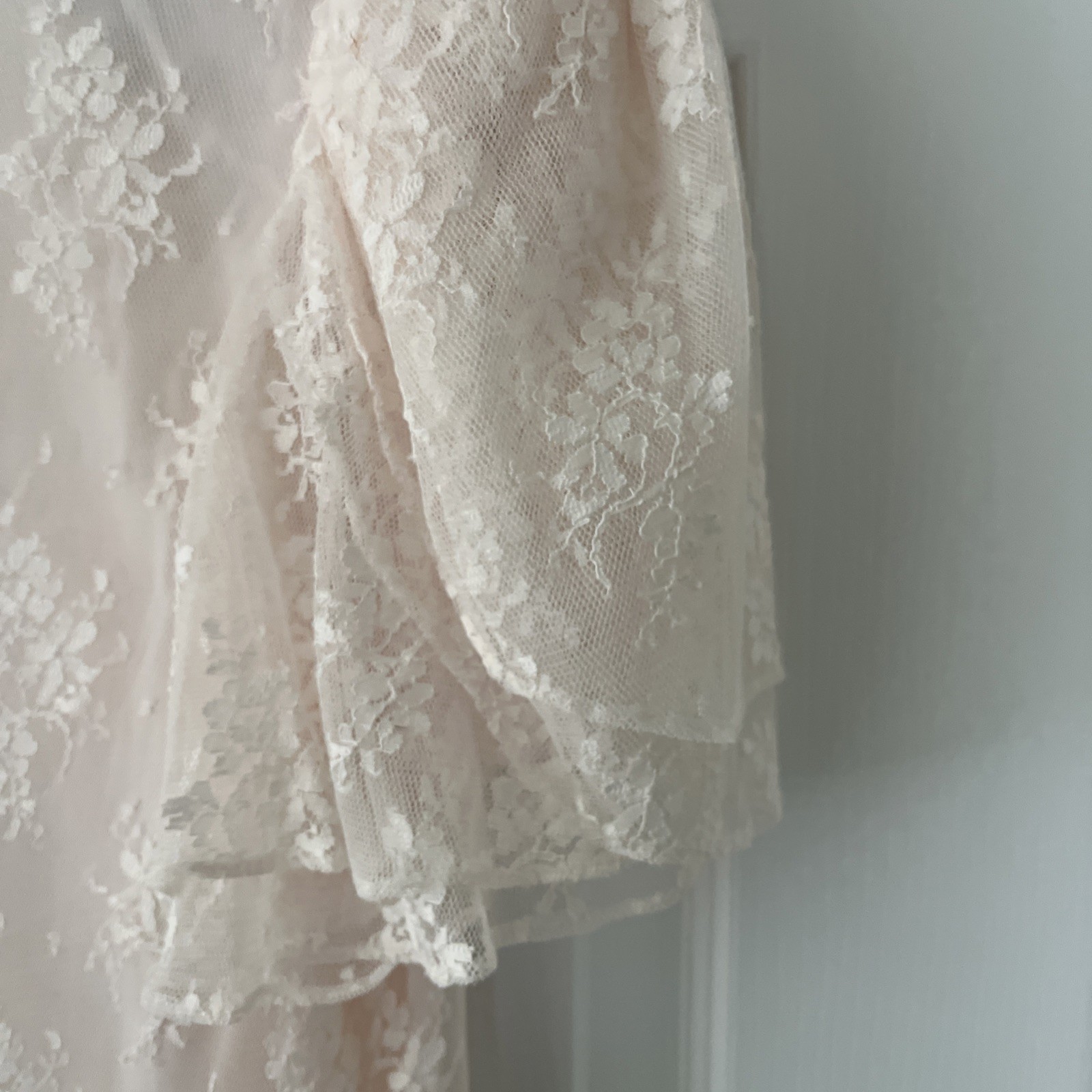 Vtg Womens Barbara Chodos Dress Blush Pink Lace Drop Waist Downton Abbey Tea