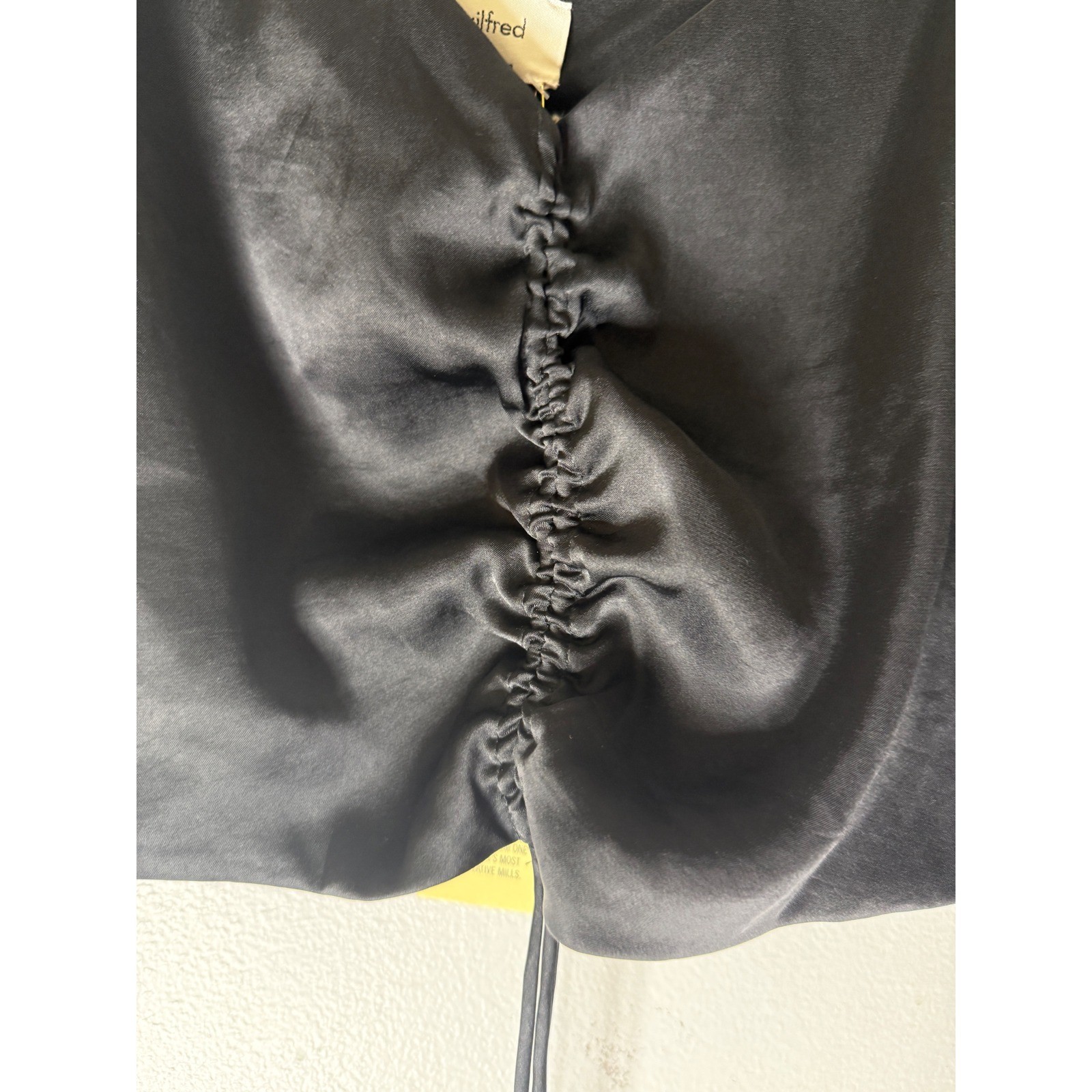 Aritzia Wilfred verso cami black satin rouched front medium NWT