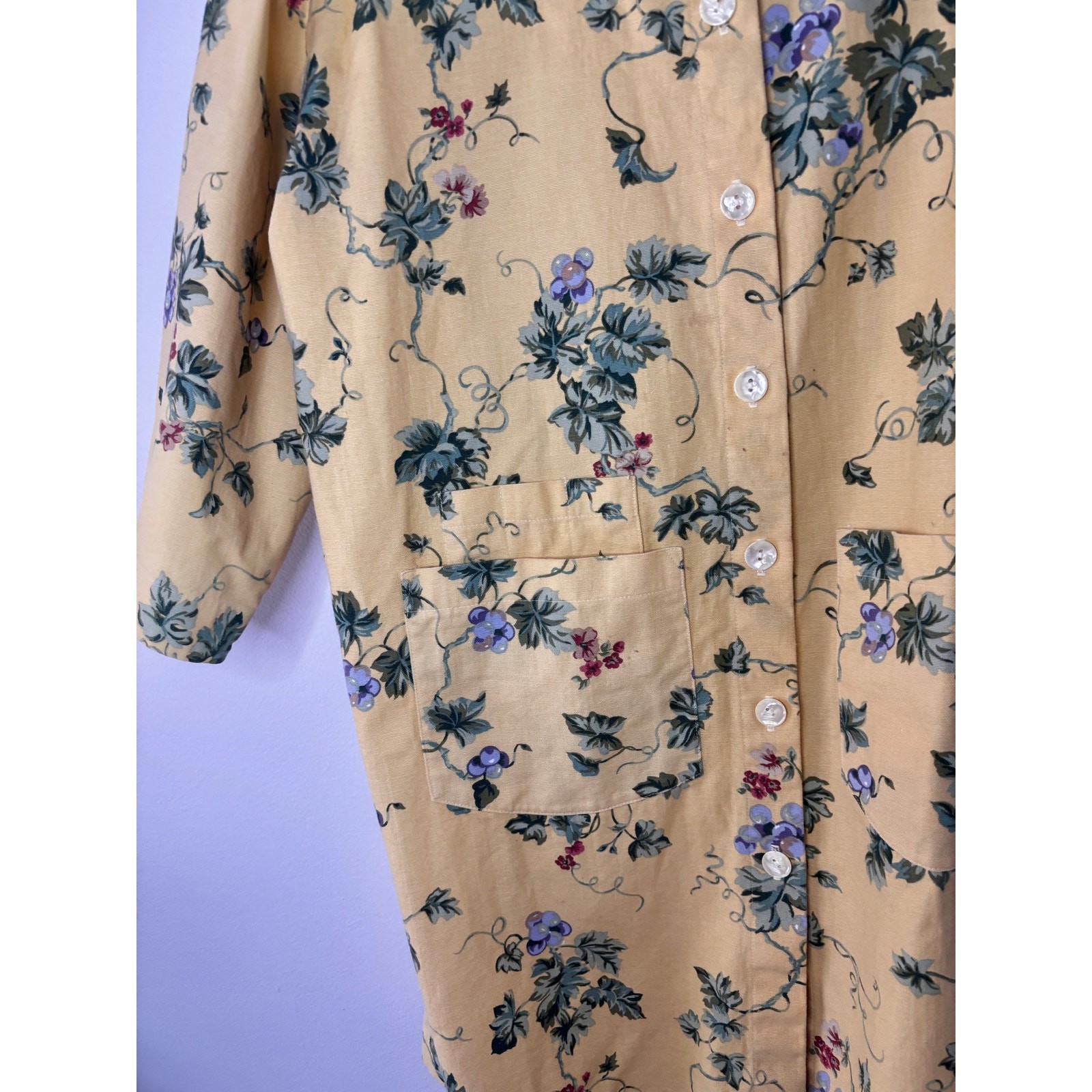 Vintage 1980s Gianna Rose Butter Yellow Floral Tunic Smock Chore Coat Artist S