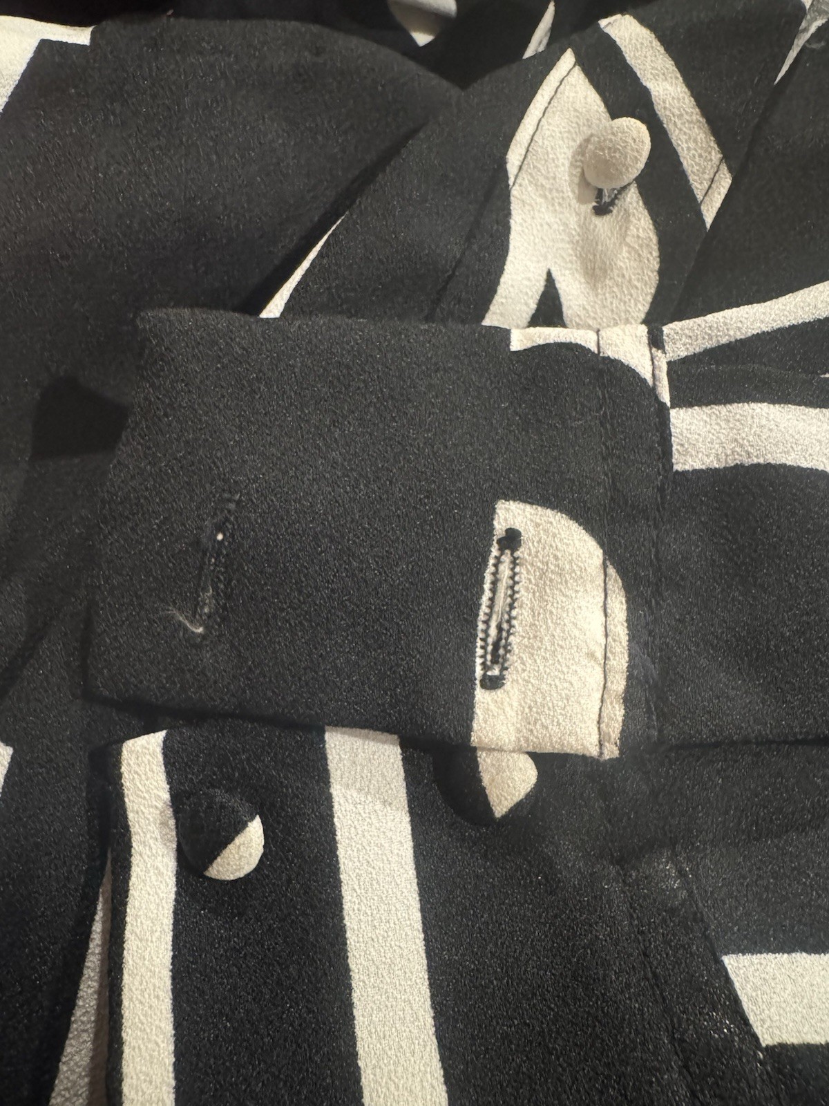 LANVIN VINTAGE BLACK ,WHITE MOD DRESS LONG SLEEVE Le Grand Strip Dagger CoLLAR