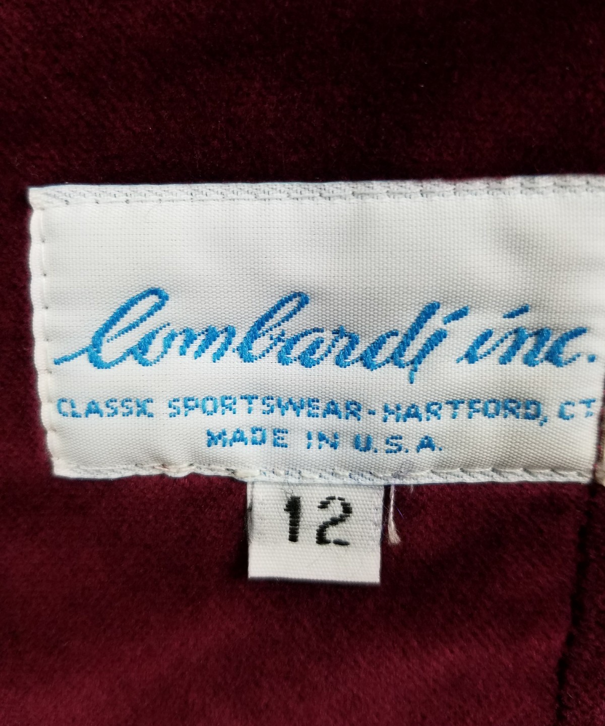 Vintage LOMBARDI INC Velvet Jacket/Blazer Lined Size 12 Made in Hartford, Ct