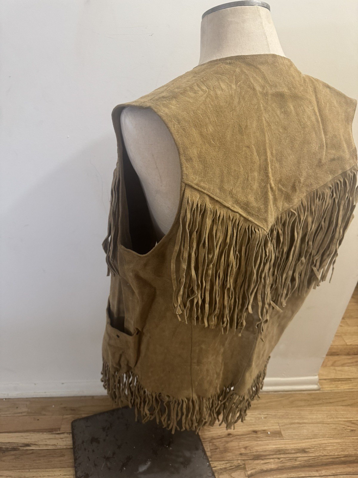 Vintage Gallaghers Suede Fringe Vest Western Leather Tan Size L