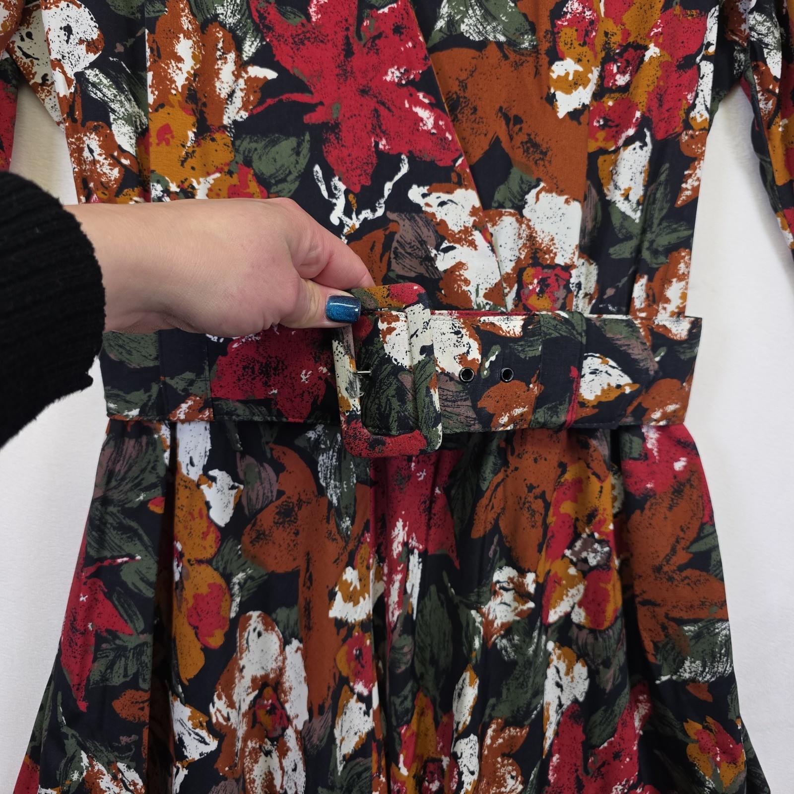 VTG Studio I Maxi Dress Womens 12 Black Floral Cottagecore Boho Retro Fall Cozy