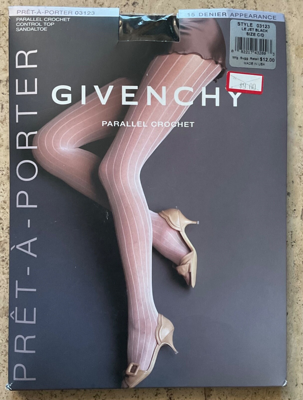 VTG GIVENCHY PANTYHOSE JET BLACK PRET-A-PORTER PARALLEL CROCHET #03123 SIZE C/D