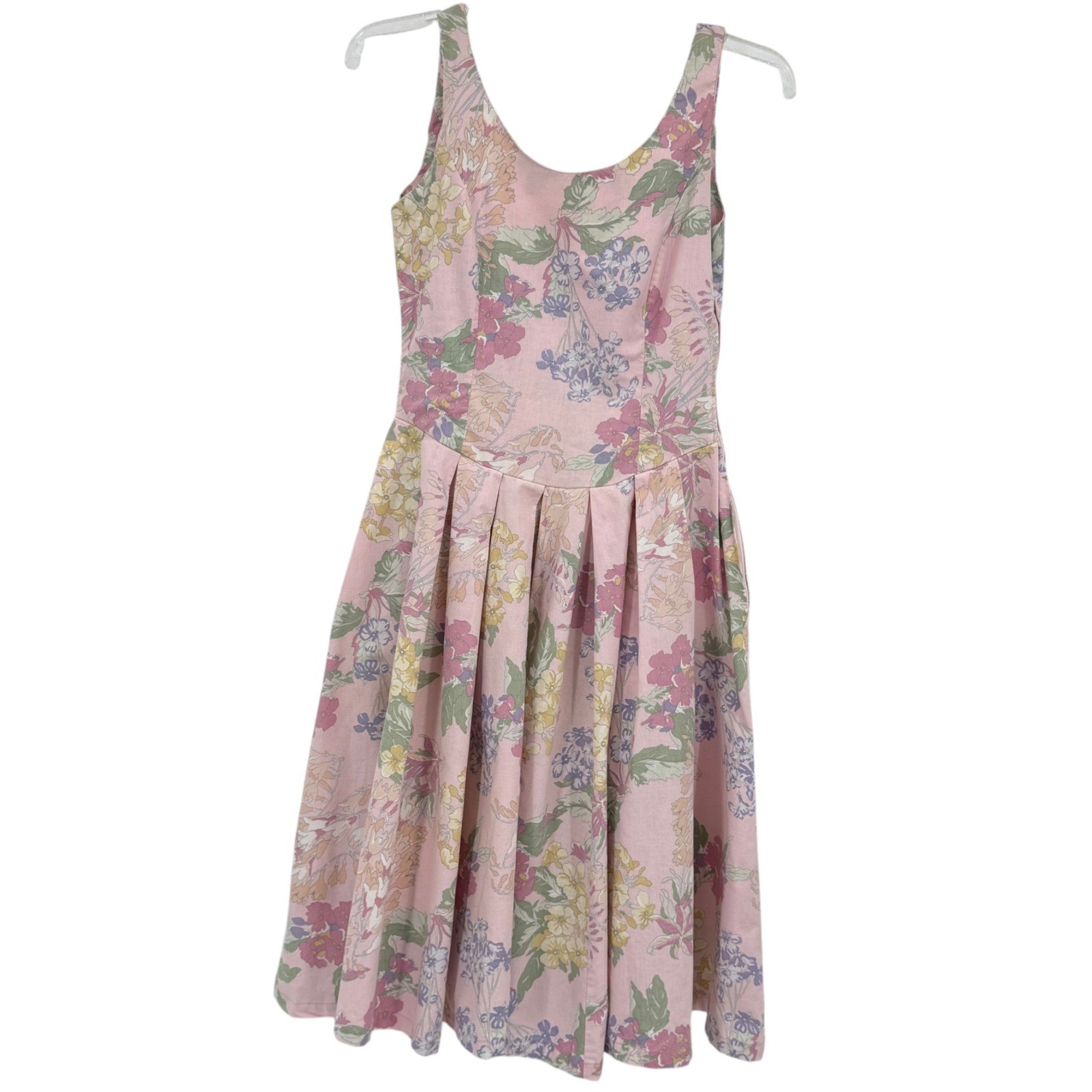 80’s Laura Ashley Women’s Dress Pink Floral Fit & Flare Cotton Covered Buttons 8