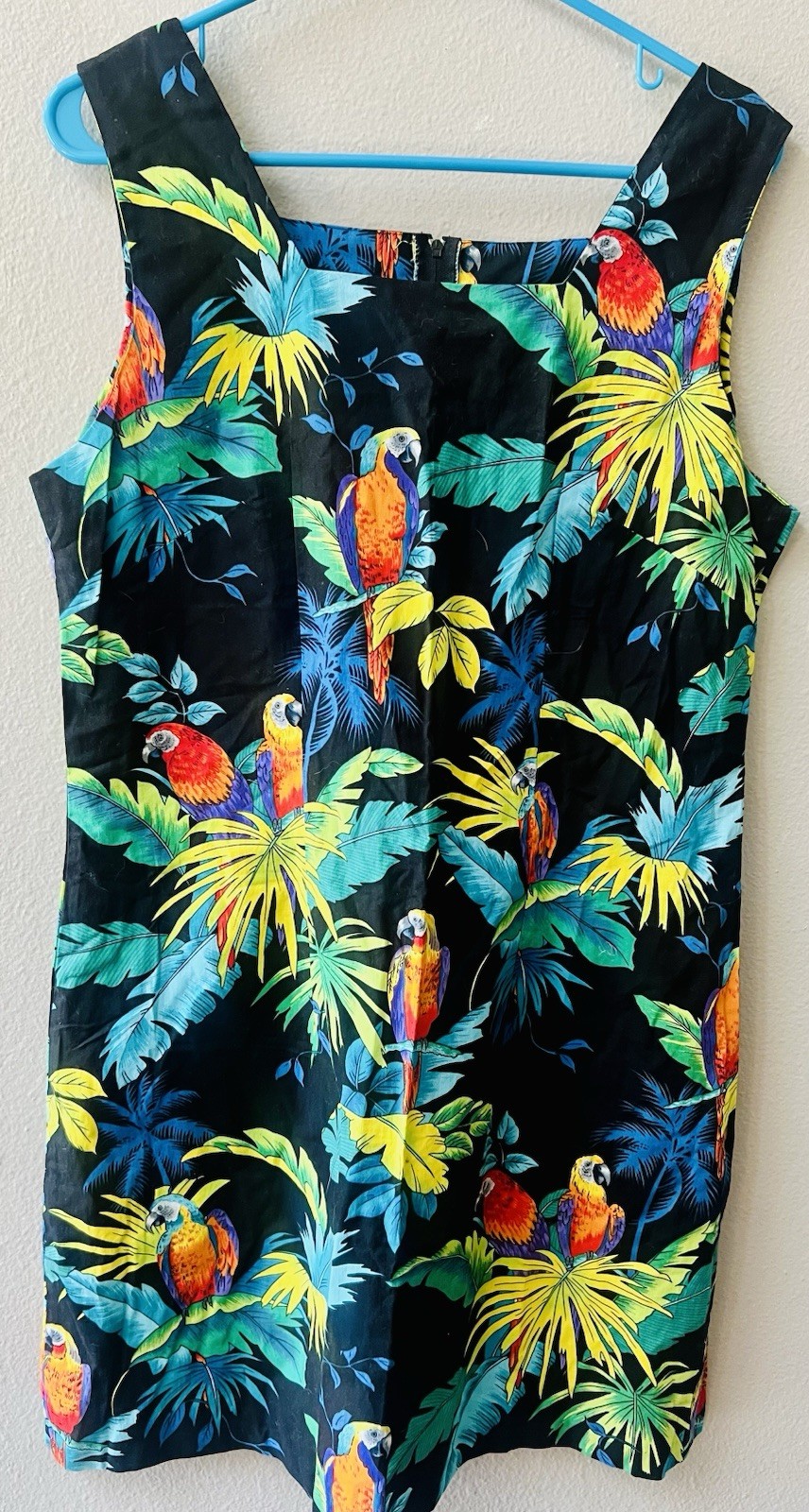 VINTAGE SHANNON MARIE HAWAII 100% COTTON TROPICAL PARROT SLEEVELESS DRESS Sz.XL*