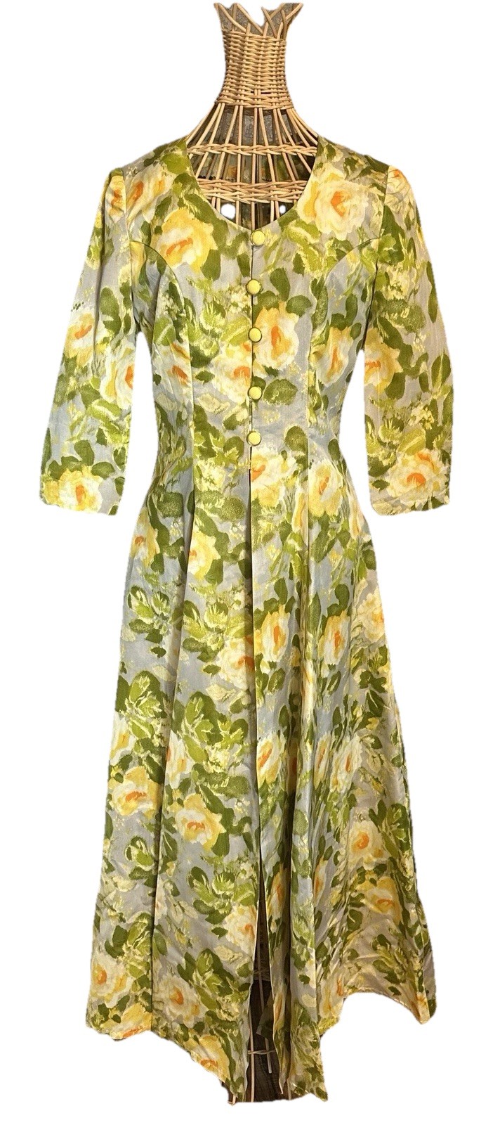 Vtg 50s Handmade Luxurious Floral Taffeta Hostess Gown Coat Glamour Mid Century