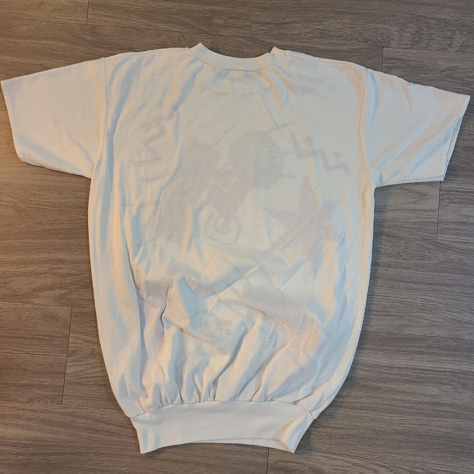 VTG 90s Geometric Abstract Womens White Tshirt Banded Waist Saved By The Bell OS