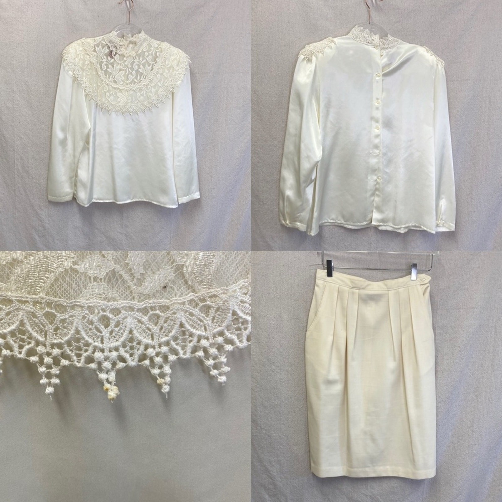 Vintage 90’s Worthington ivory/off white blouse/pencil skirt set Size 12