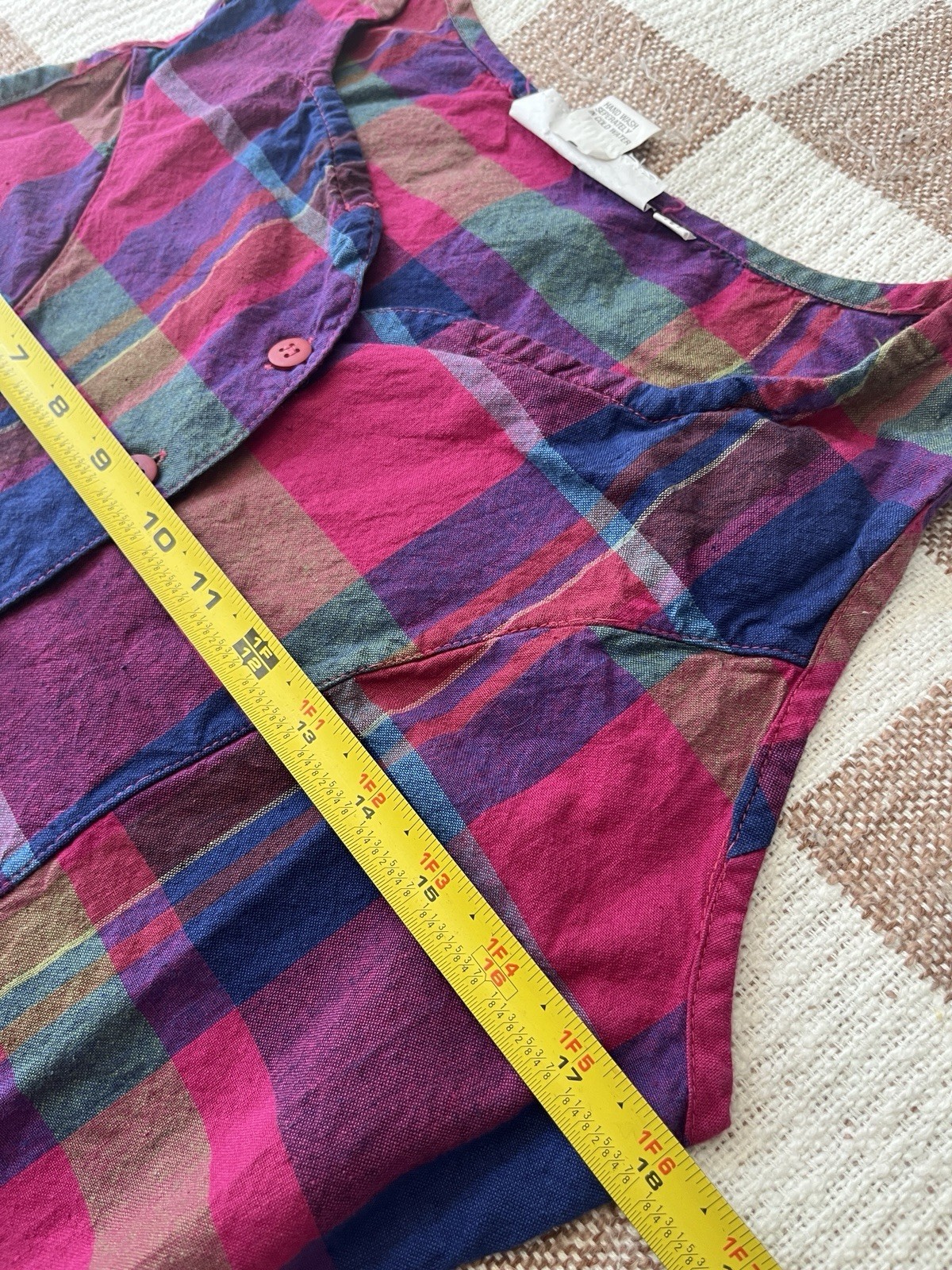 Vintage 90s plaid jumper day dress womens M pink purple blue green sleeveless