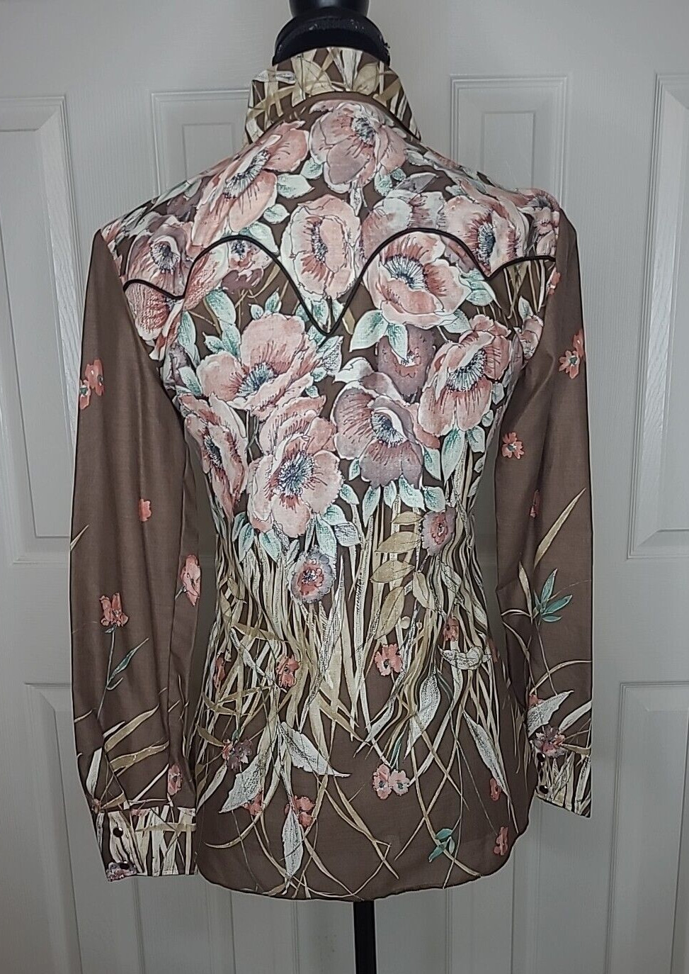 USA Made Tem Tex Western Women’s Long Sleeve Rockabilly Floral Snap Shirt 10 NOS