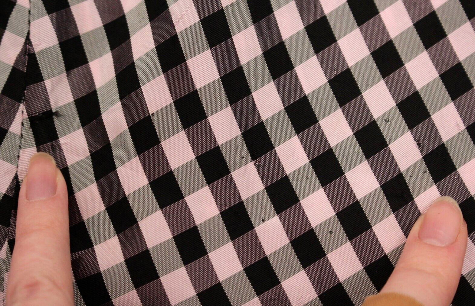 Vtg Womens 40s Black & Pink Checked Gown W/ Velvet Trim XS/S 1940s Taffeta Dress