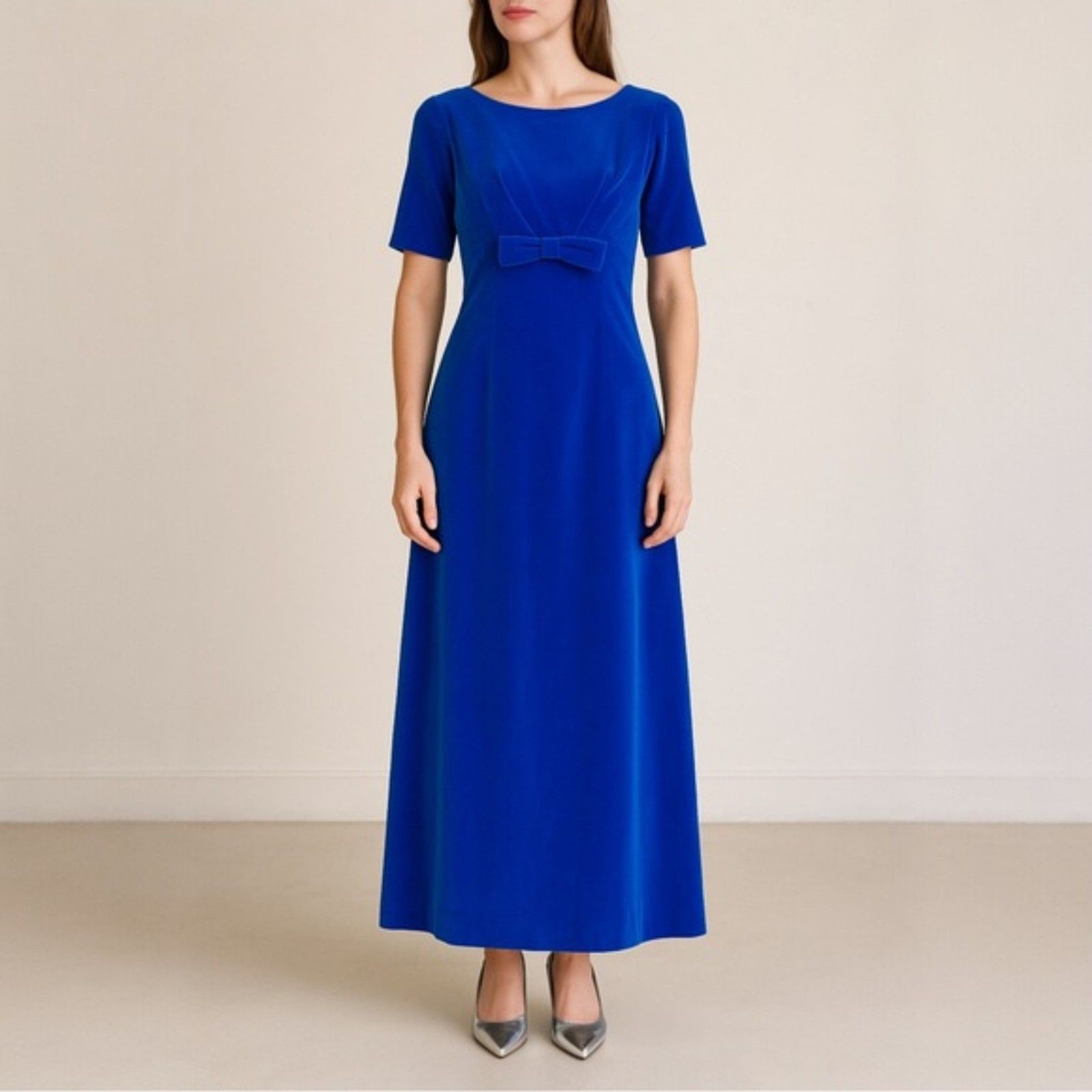 Vintage 1960s Handmade Royal Blue Velvet Dress Modern Size 0 Long Evening Gown