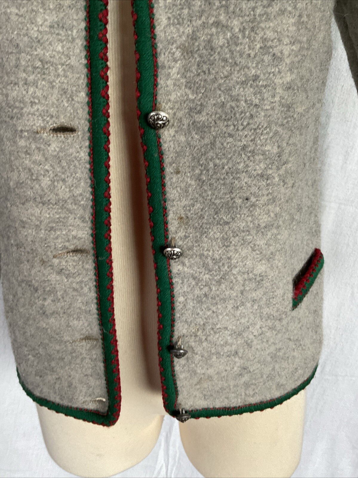 Vintage 1960s Austria Boiled Wool Cardigan Size XS/S Gray Red Green