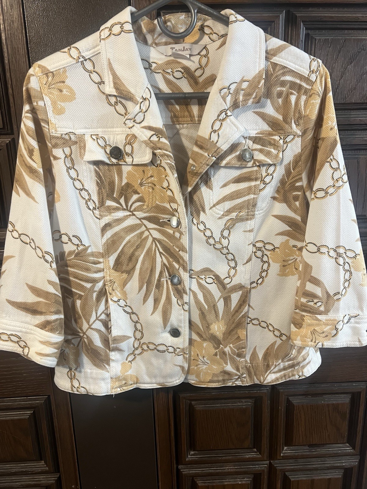 Vintage 90’s TanJay Brown Floral Button Down Stretch Jacket Blazer Size 8