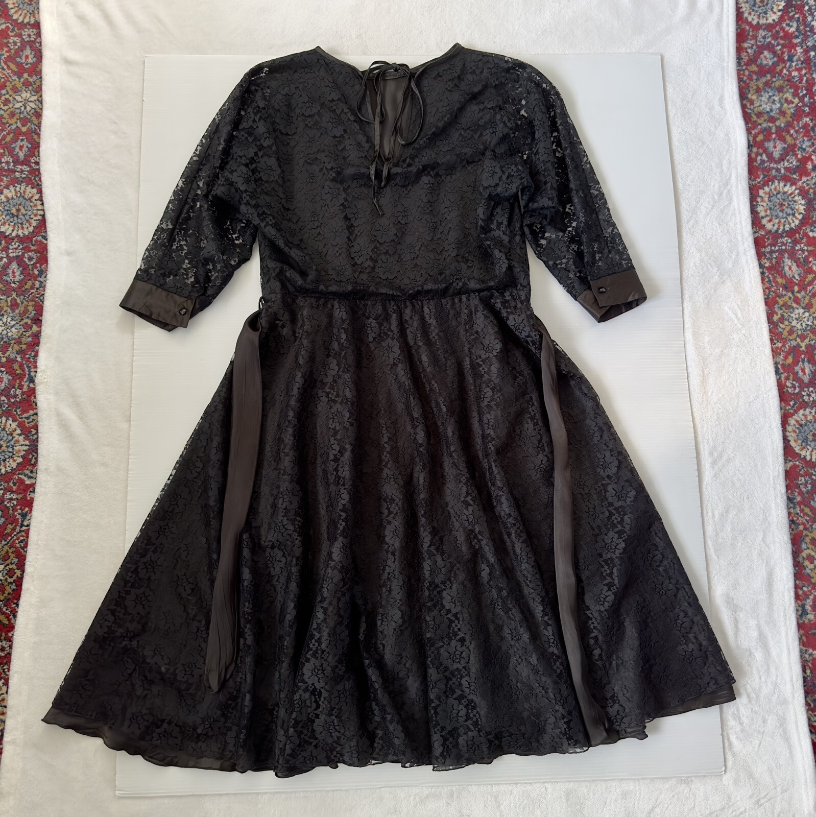 Purple Patch Women Dress Size 14 Bust 90cm Black Lace Long Sleeve Midi