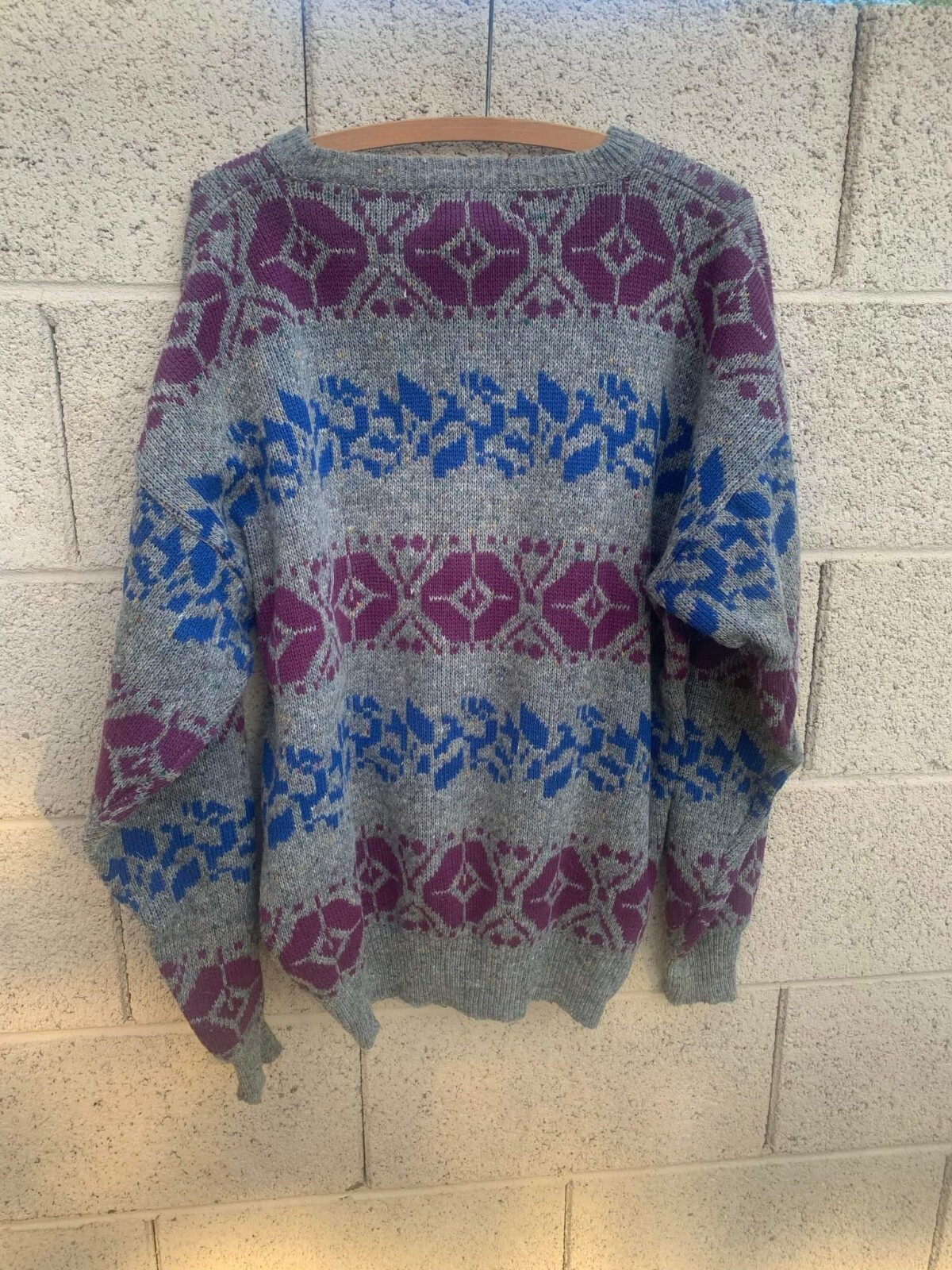 TJW for mervyns VTG Gray acrylic Sweater Women’s Size XL Blues Purples